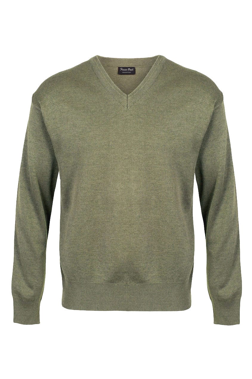 Medium Weight Merino Wool V Neck Jumper - Sage