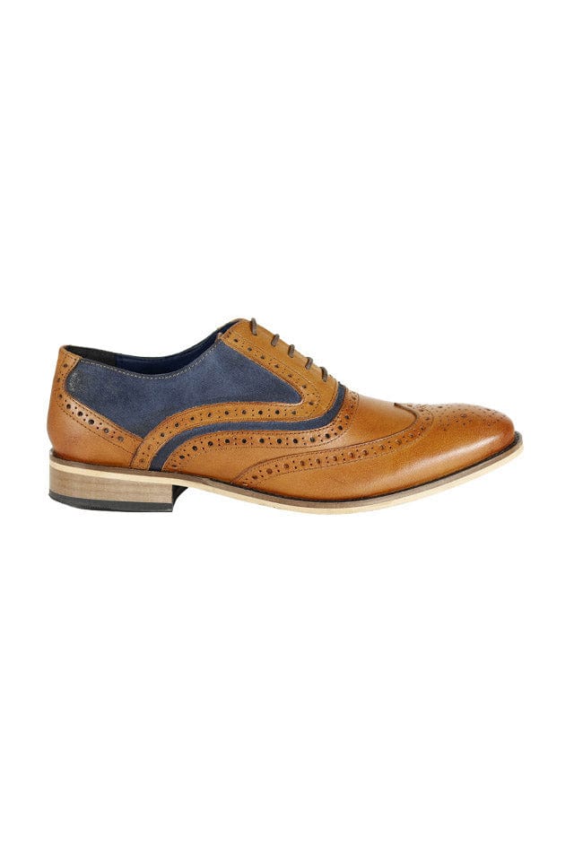 Spencer Leather Brogues - Tan/Navy - Image 2