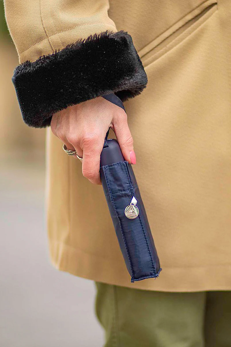 Tiny Compact Plain Folding Umbrella - Navy - Image 2