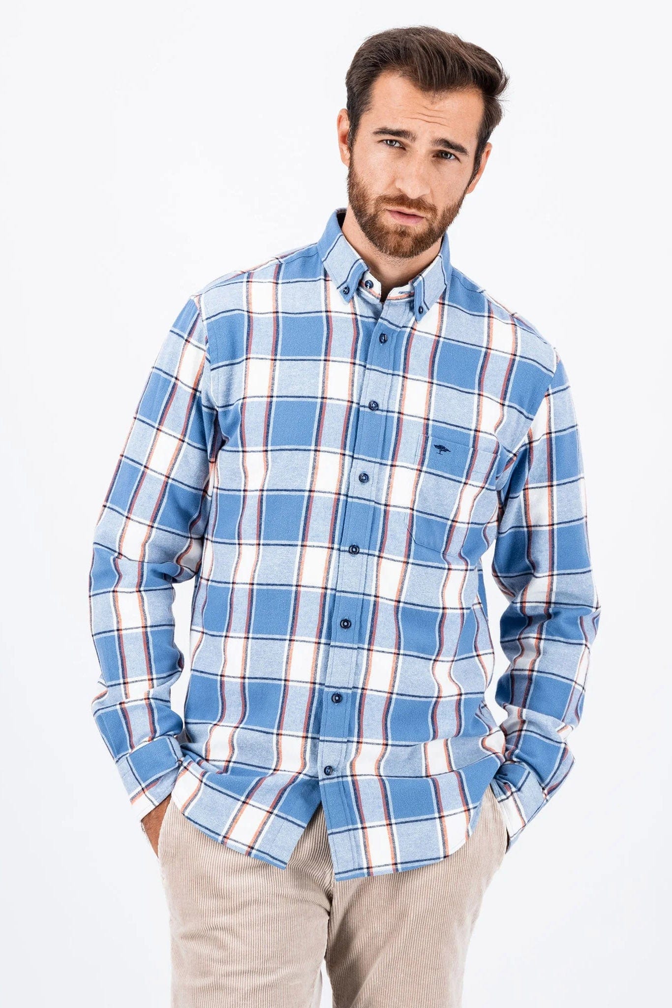 Check Brushed Cotton Long Sleeve Shirt - Cloud Blue - Image 2