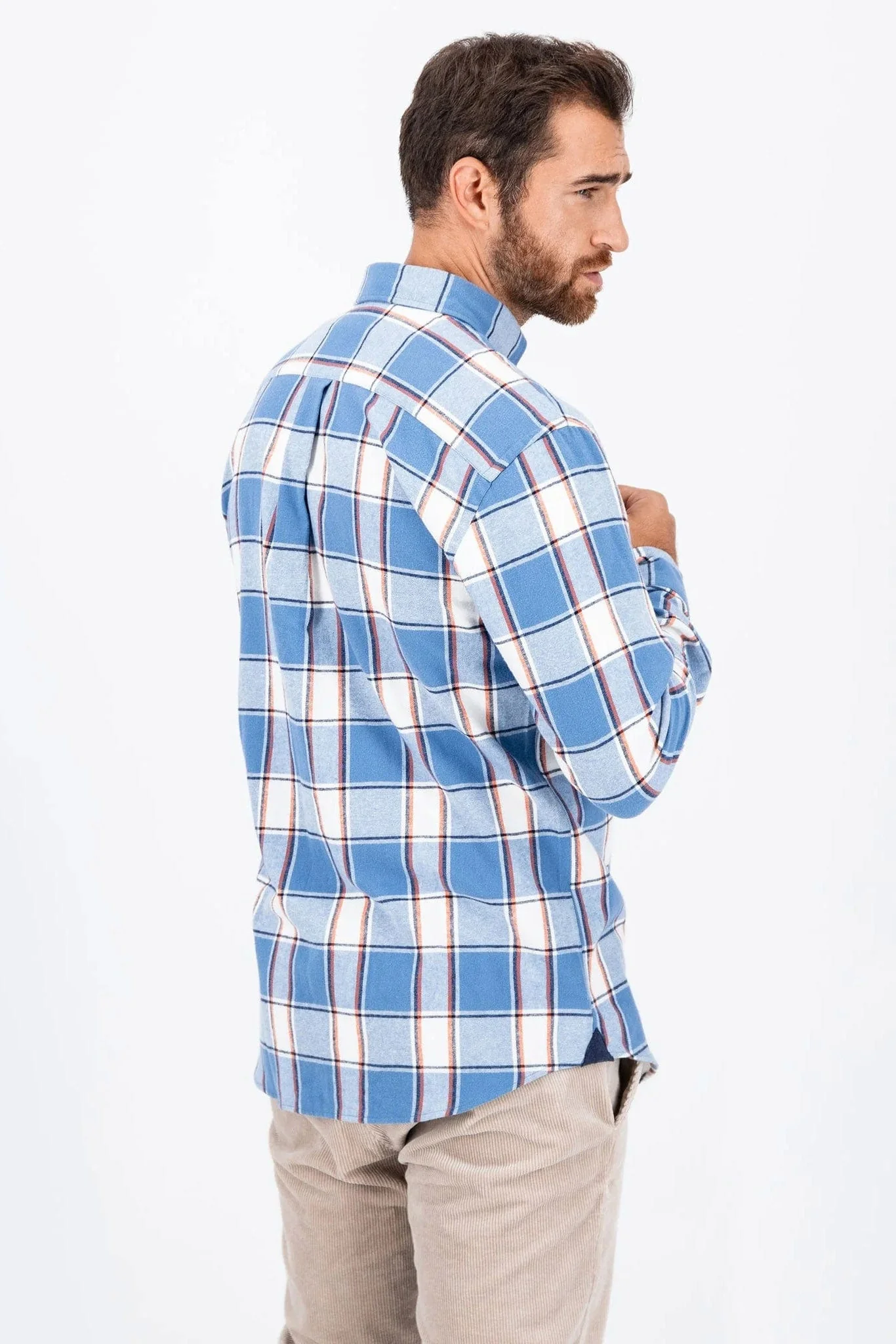 Check Brushed Cotton Long Sleeve Shirt - Cloud Blue - Image 3