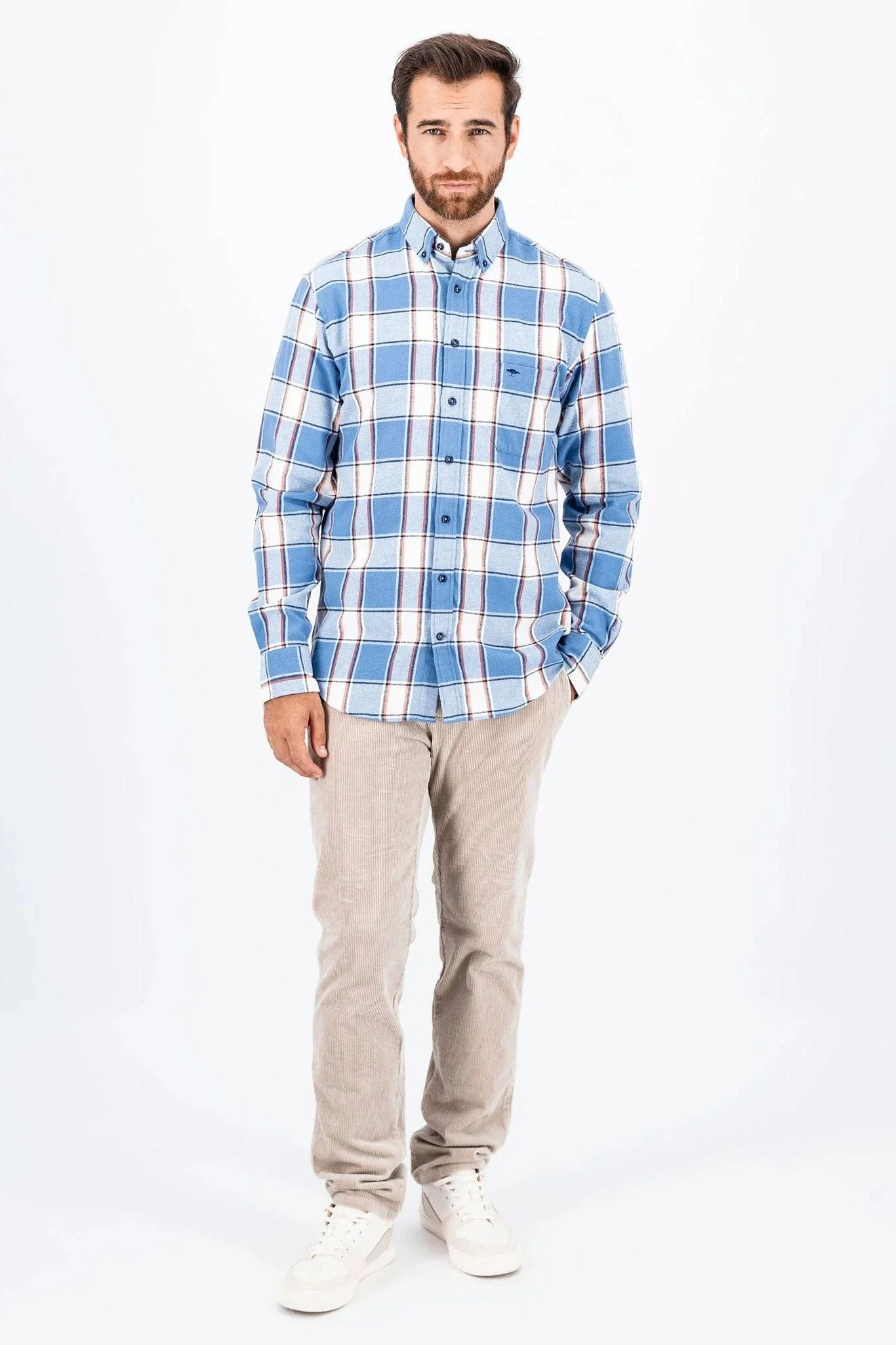 Check Brushed Cotton Long Sleeve Shirt - Cloud Blue - Image 4