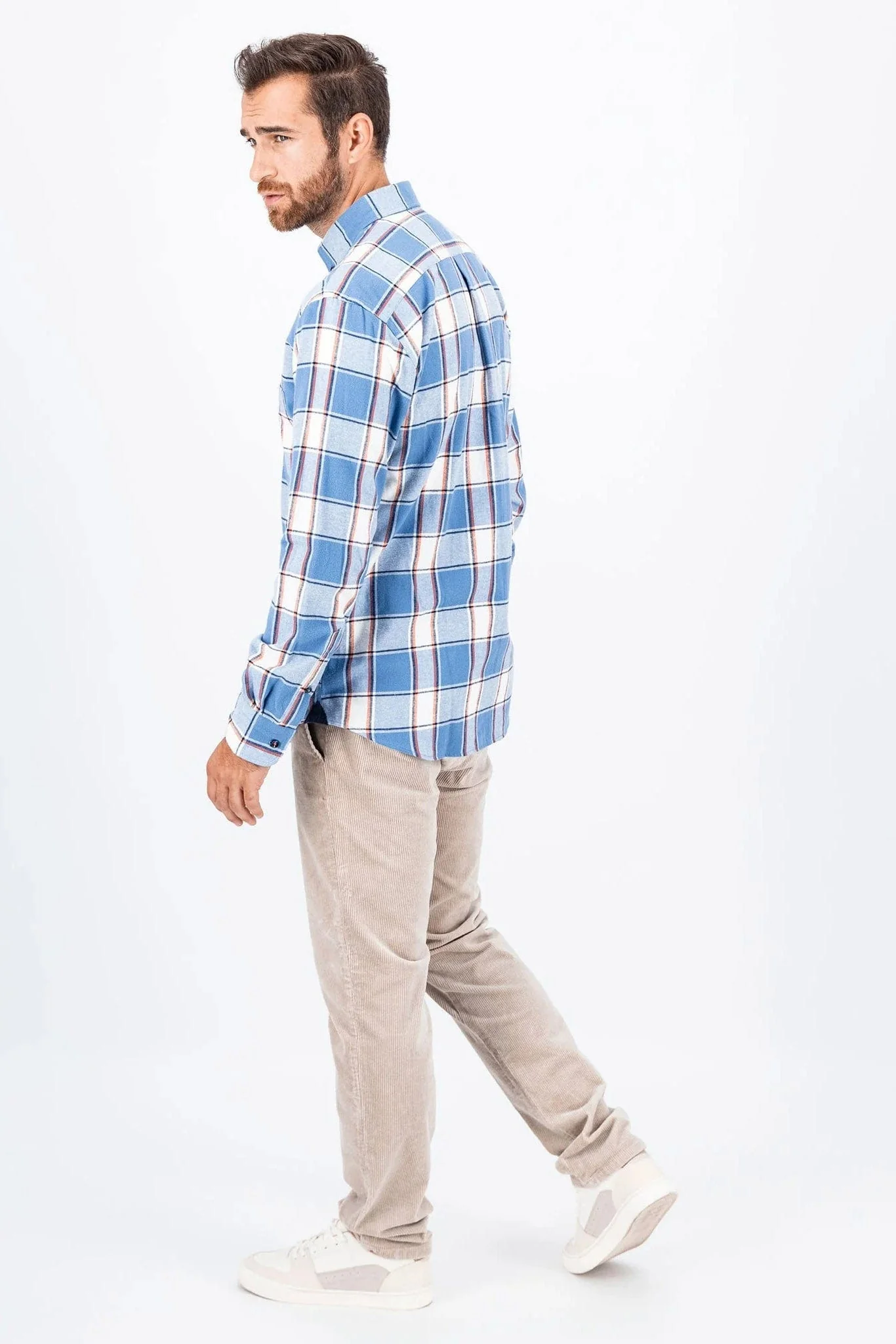 Check Brushed Cotton Long Sleeve Shirt - Cloud Blue - Image 5