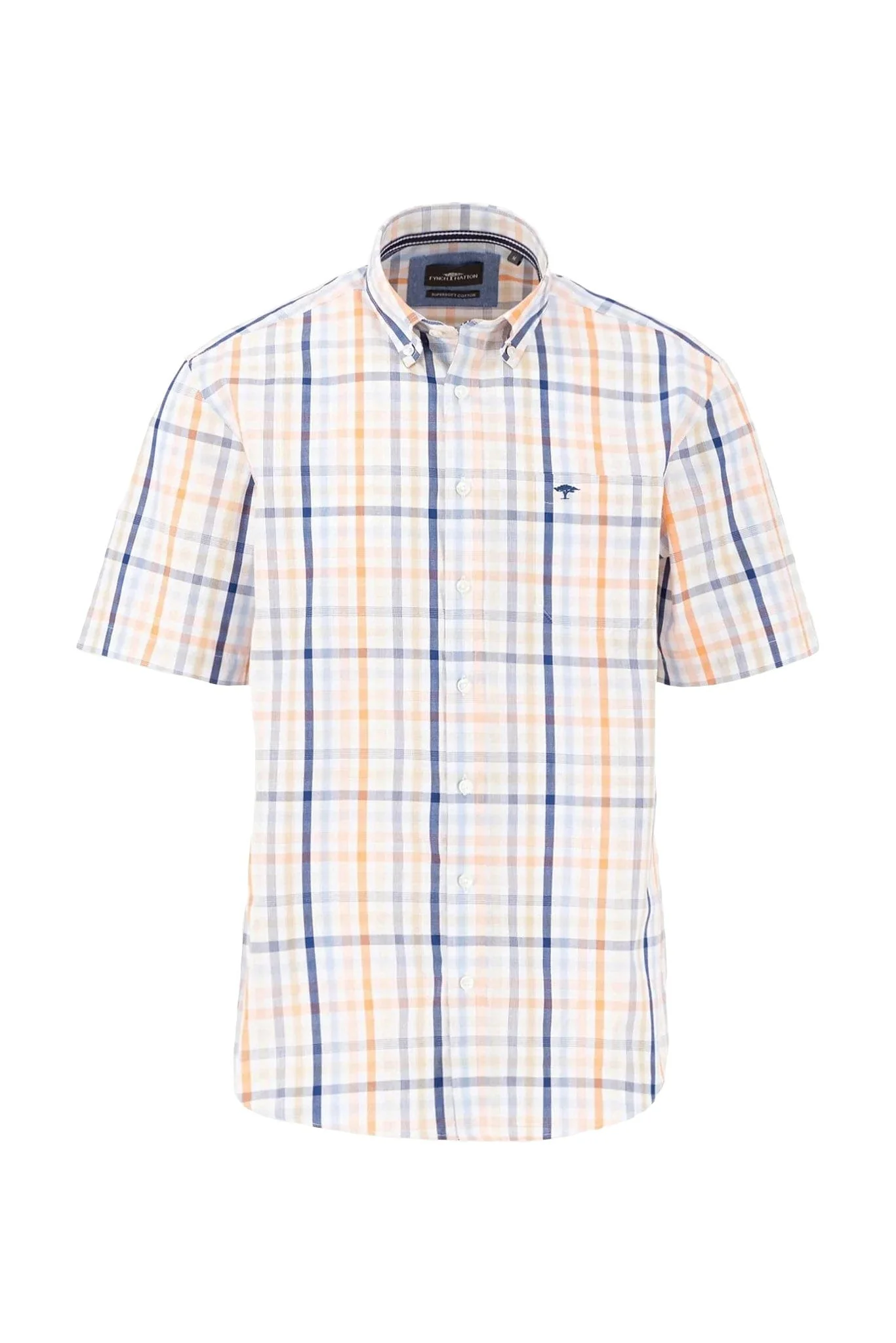 Check Seersucker Short Sleeve Shirt - Sunny Orange