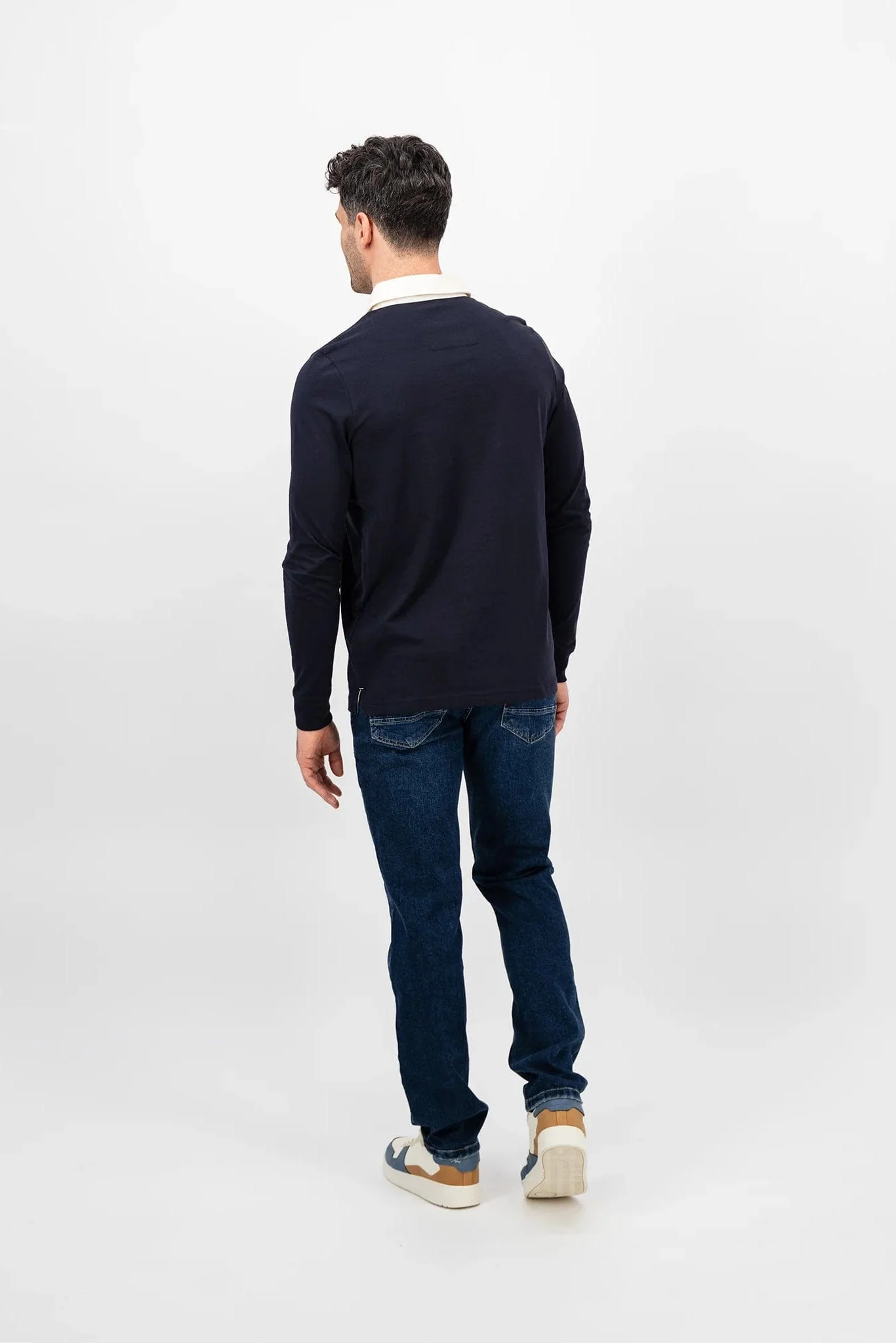 Cotton Jersey Rugby Shirt with Contrasting Collar - Navy - Image 5