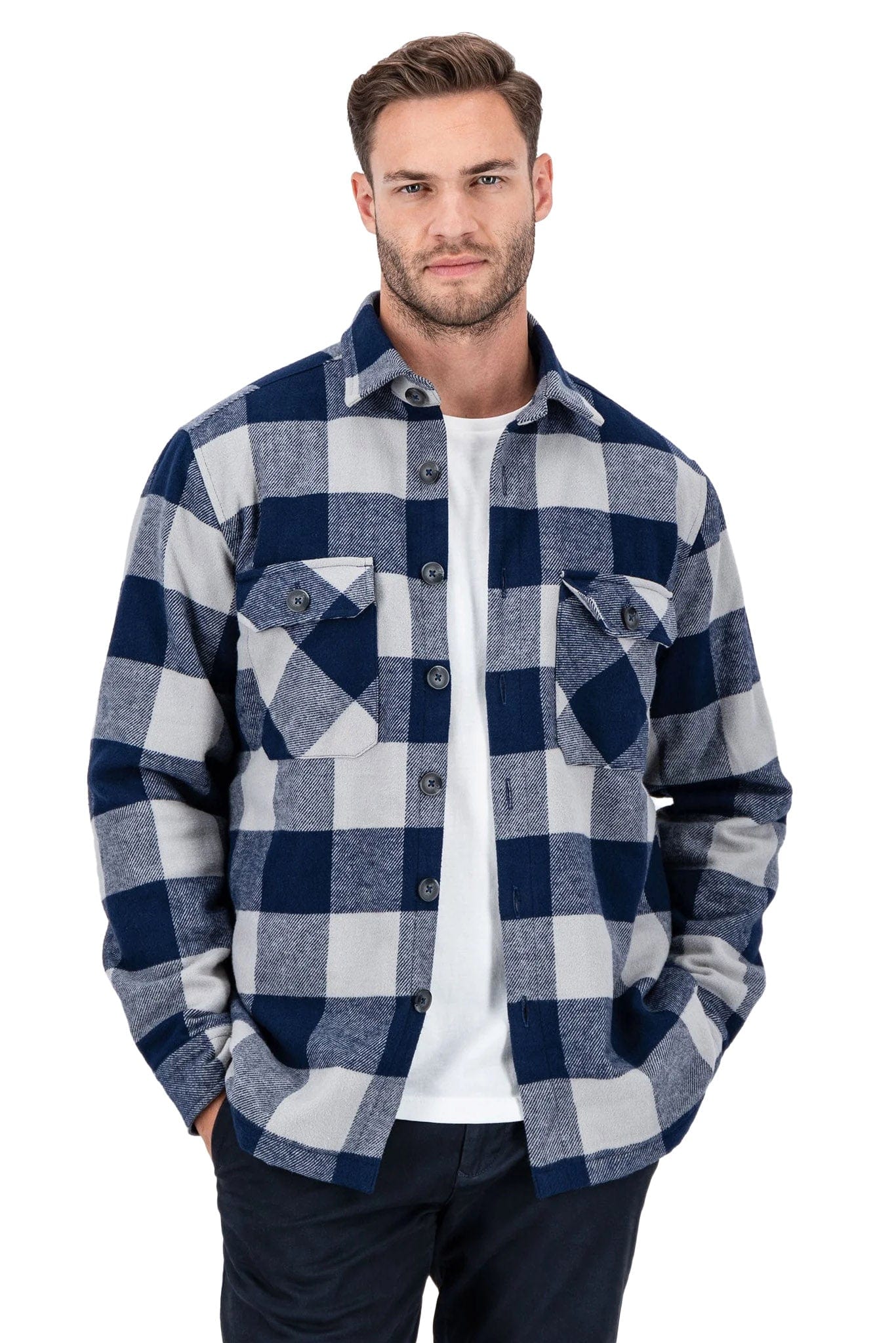 Flannel Check Overshirt - Navy - Image 2