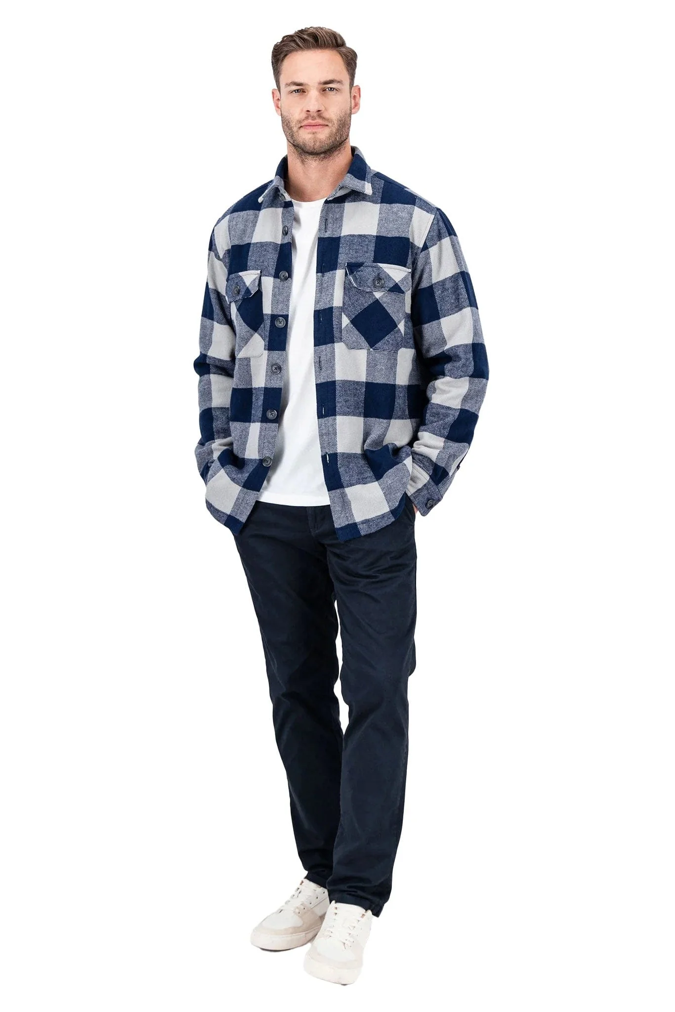 Flannel Check Overshirt - Navy - Image 4