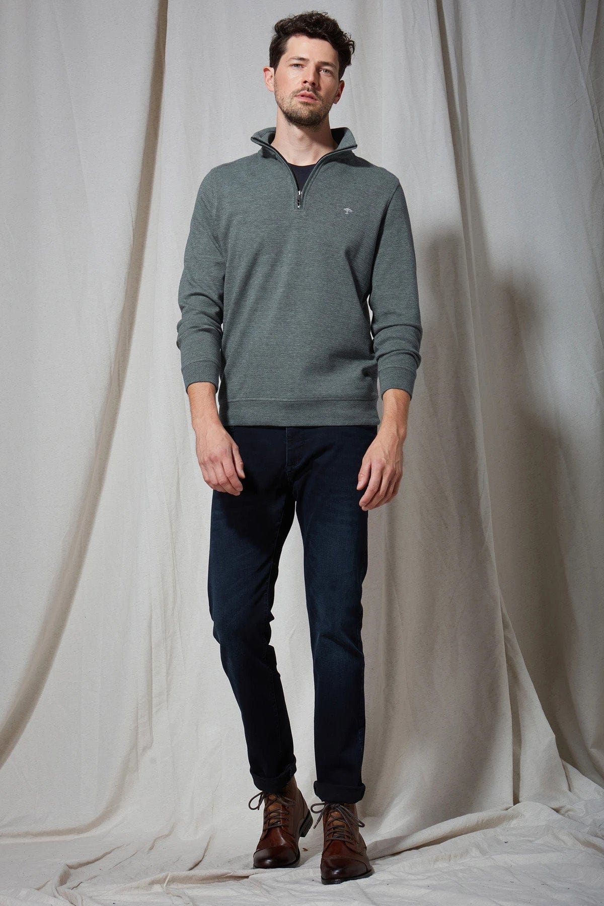 Half Zip Cotton Sweatshirt - Lindgreen/Navy - Image 2