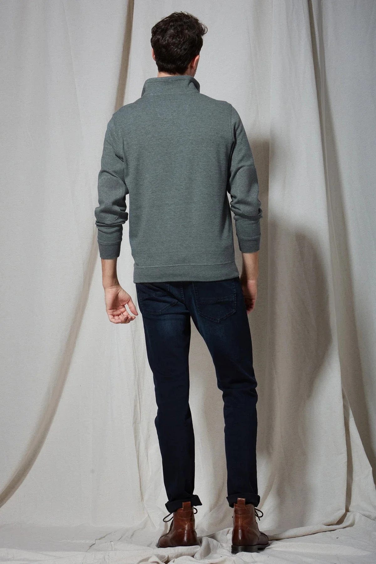 Half Zip Cotton Sweatshirt - Lindgreen/Navy - Image 3