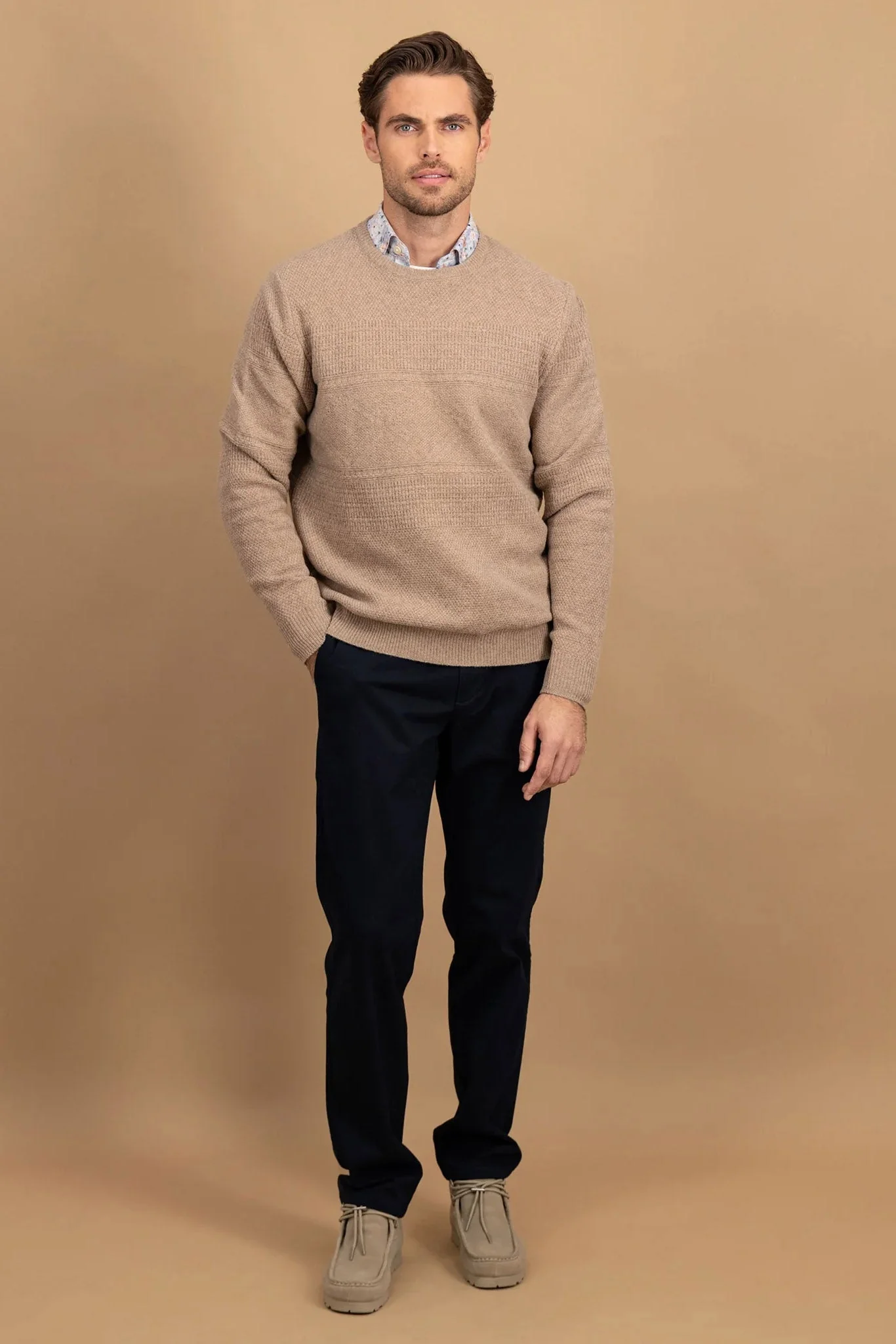 Lambswool Crew Neck Jumper - Taupe - Image 2