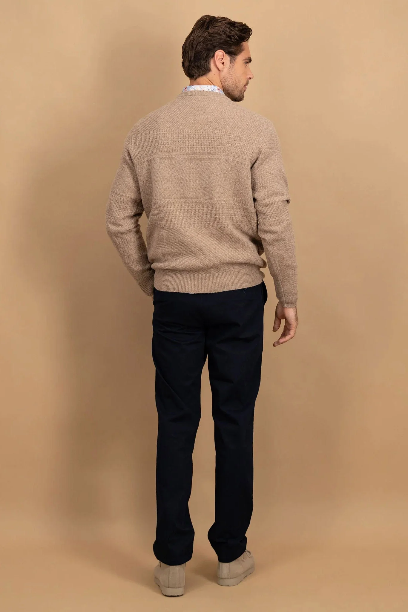 Lambswool Crew Neck Jumper - Taupe - Image 3