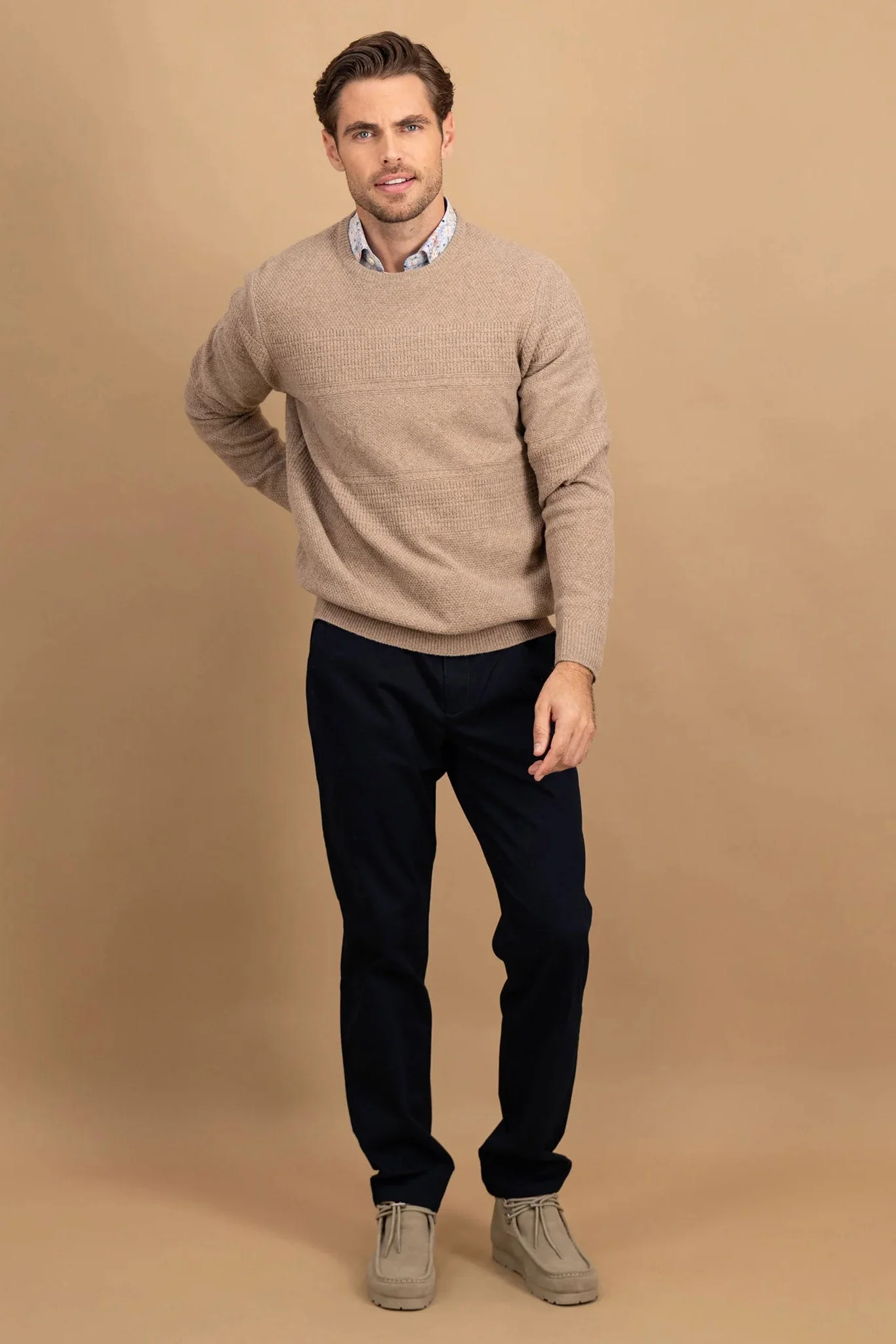 Lambswool Crew Neck Jumper - Taupe - Image 4