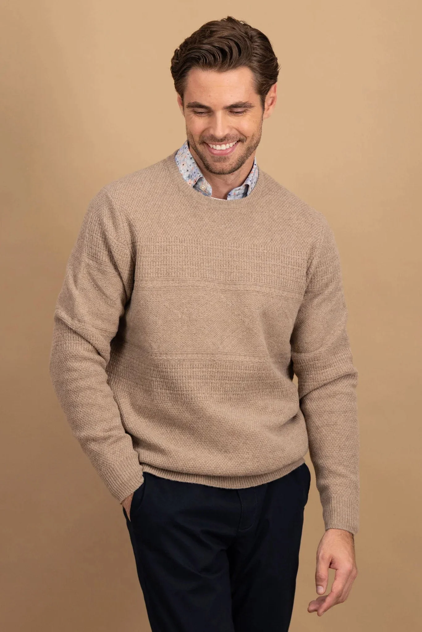 Lambswool Crew Neck Jumper - Taupe - Image 5
