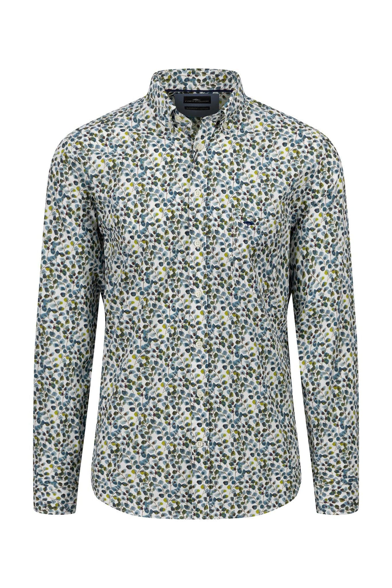 Leaf Print Long Sleeve Shirt - Dark Emerald