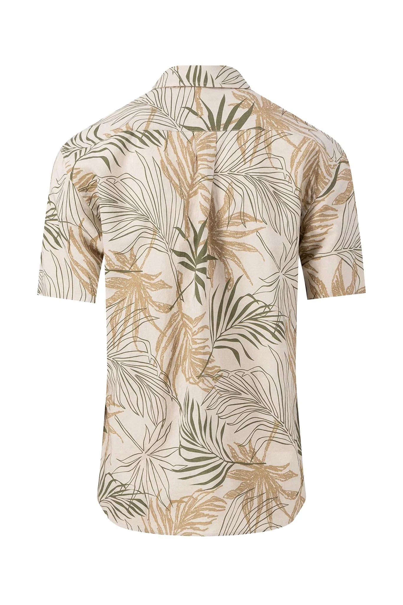 Linen/Cotton Palm Leaf Print Short Sleeve Shirt - Stone - Image 2
