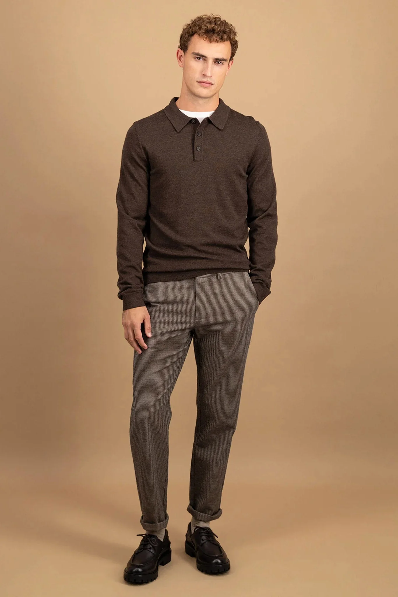Merino Wool Knitted Polo - Dark Chocolate - Image 3