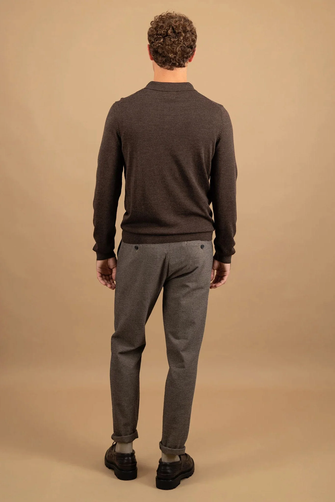 Merino Wool Knitted Polo - Dark Chocolate - Image 4
