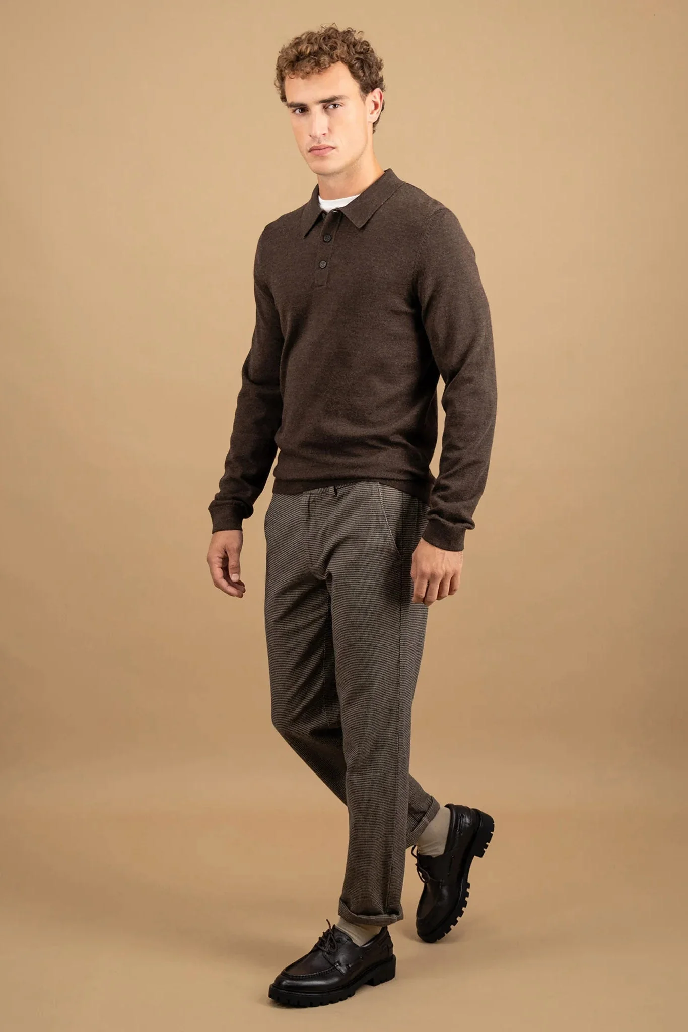 Merino Wool Knitted Polo - Dark Chocolate - Image 5