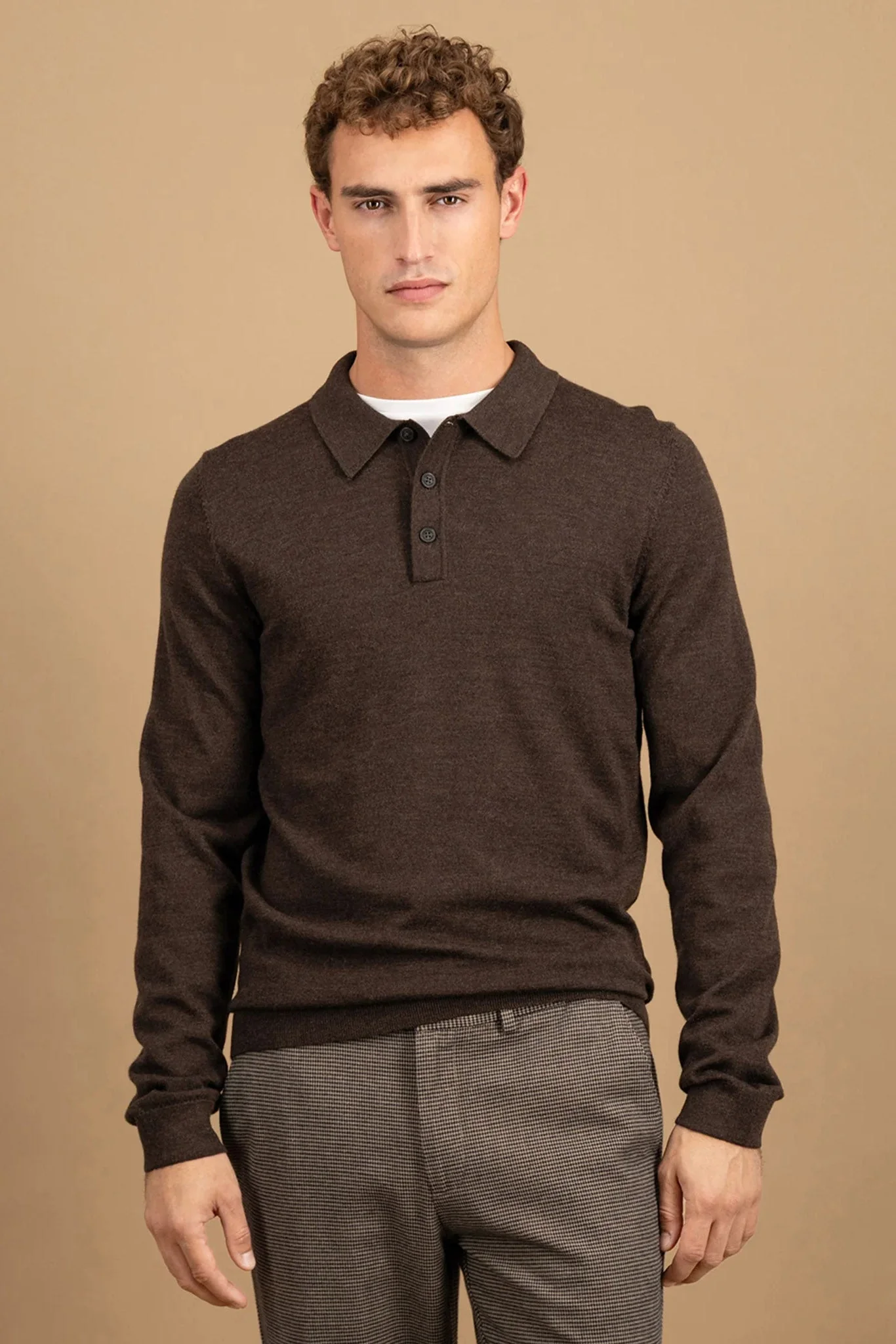 Merino Wool Knitted Polo - Dark Chocolate - Image 6
