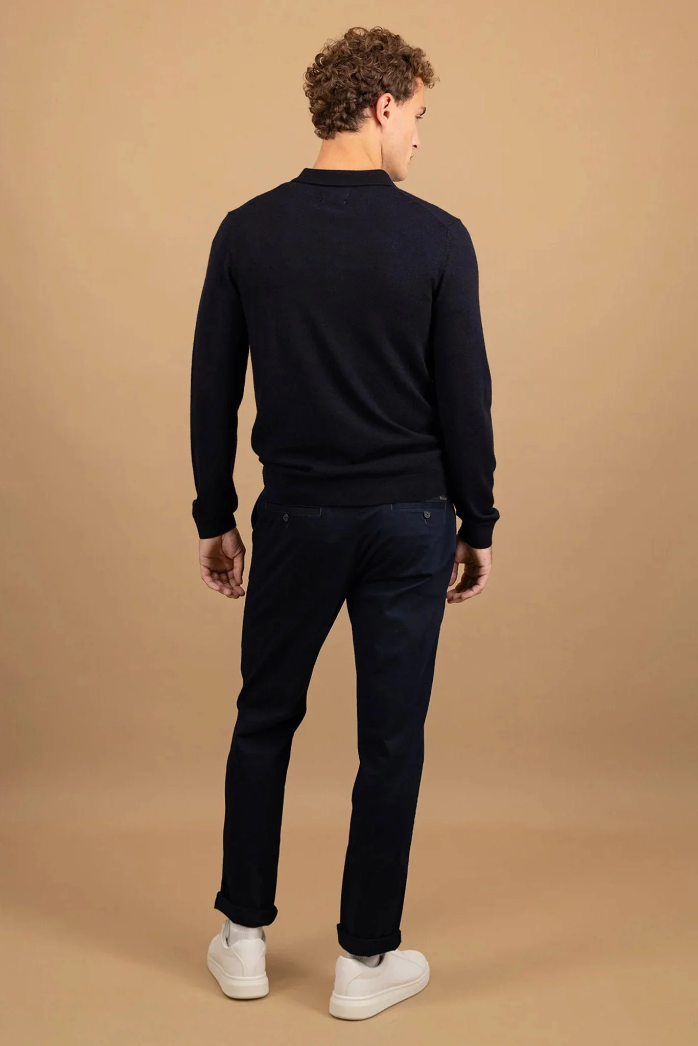 Merino Wool Knitted Polo - Navy - Image 4