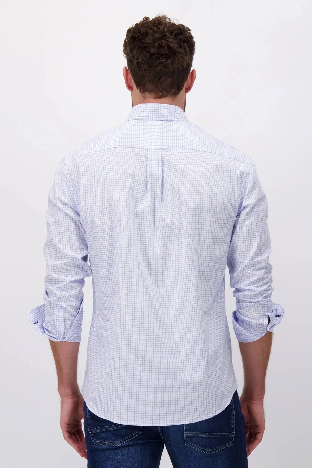 Micro Check Oxford Shirt - Light Blue/White - Image 3