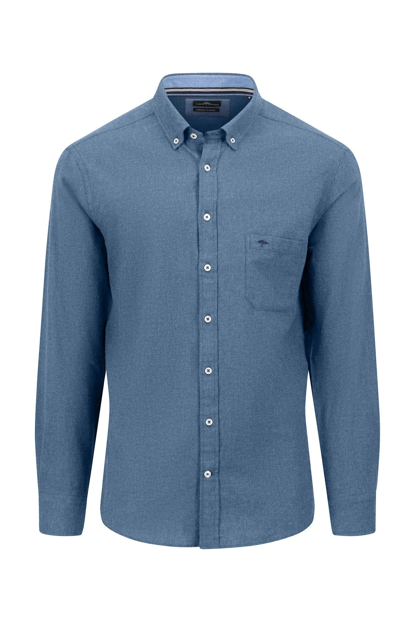 Plain Brushed Cotton Long Sleeve Shirt - Cloud Blue