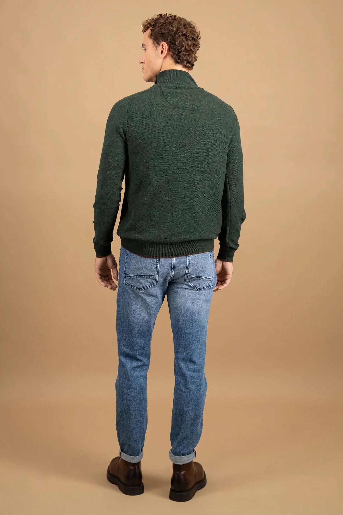 Quarter Button Knit Jumper - Dark Ivy - Image 4