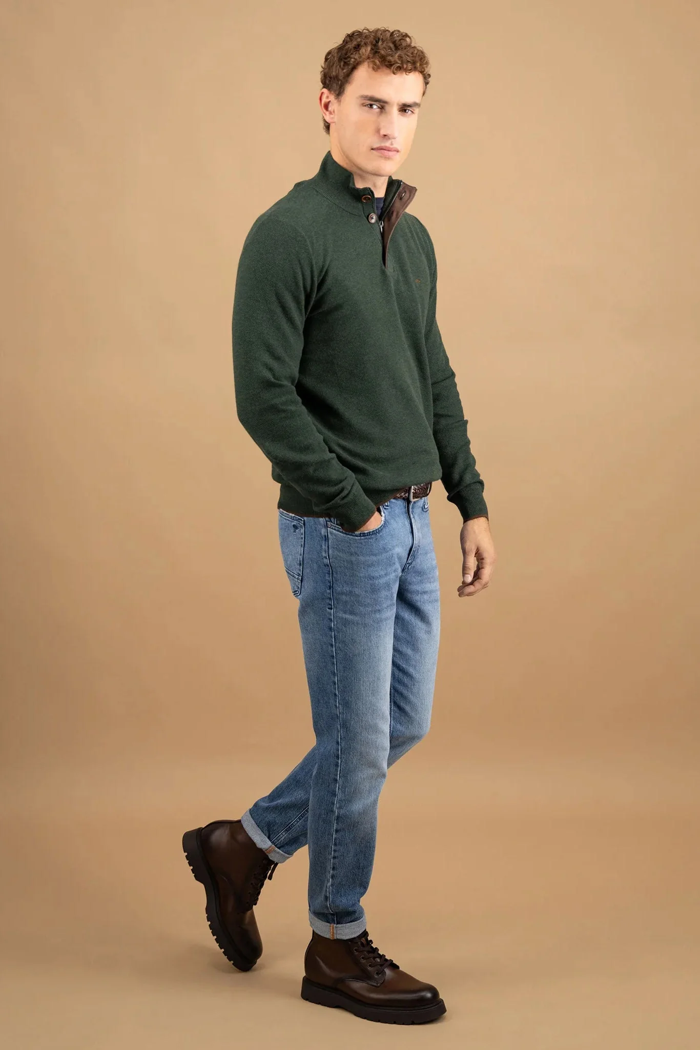 Quarter Button Knit Jumper - Dark Ivy - Image 5