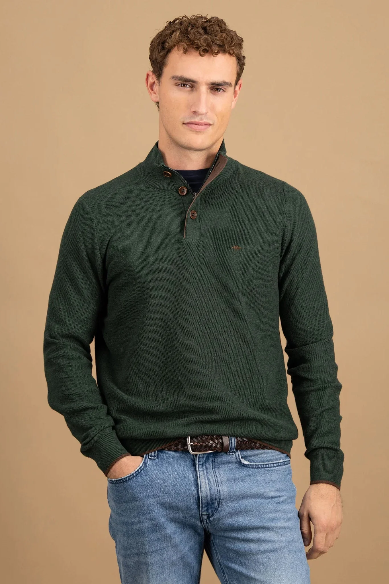 Quarter Button Knit Jumper - Dark Ivy - Image 6