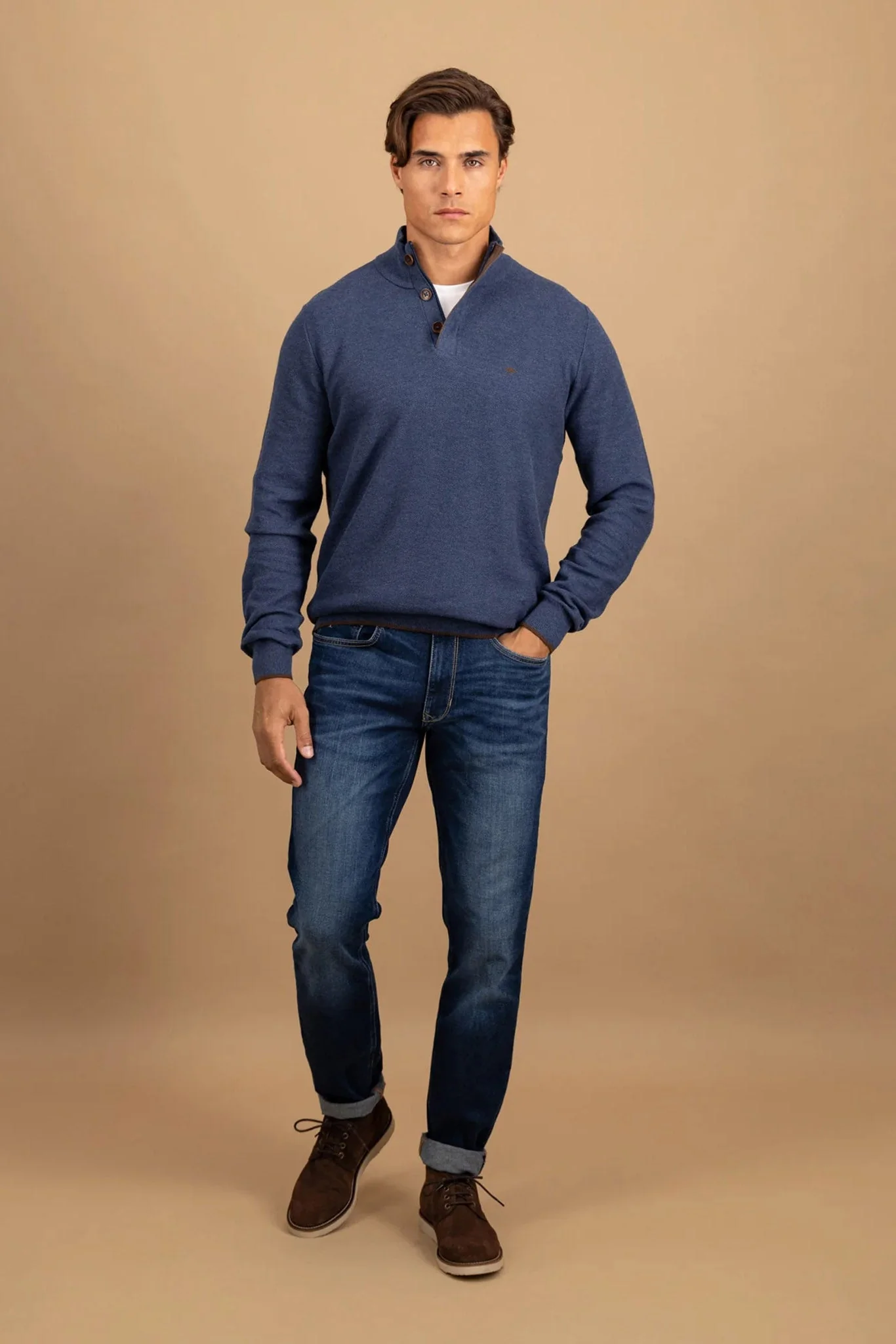 Quarter Button Knit Jumper - Night - Image 3