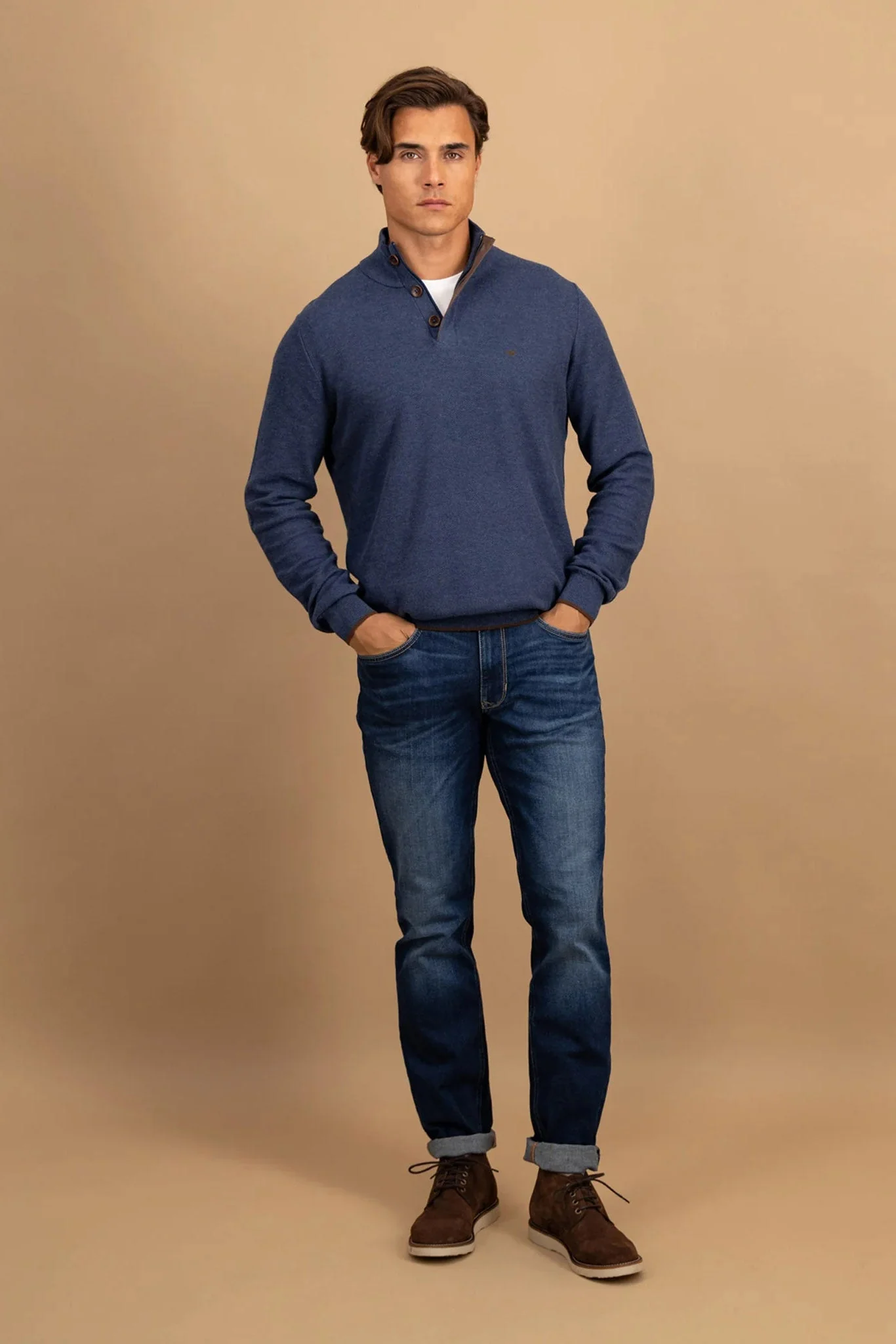 Quarter Button Knit Jumper - Night - Image 5