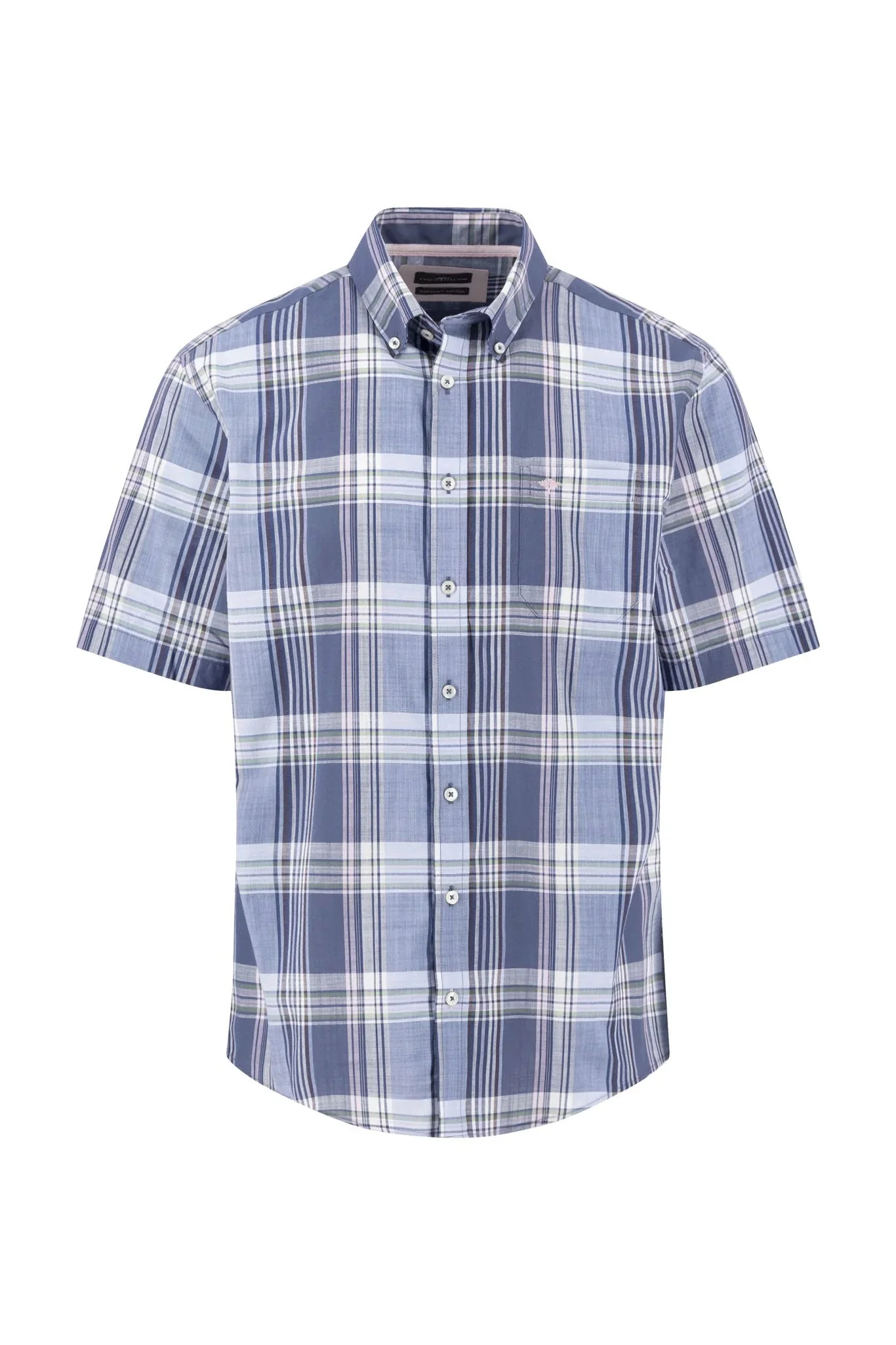 Short Sleeve Cotton Slub Check Shirt - Horizon