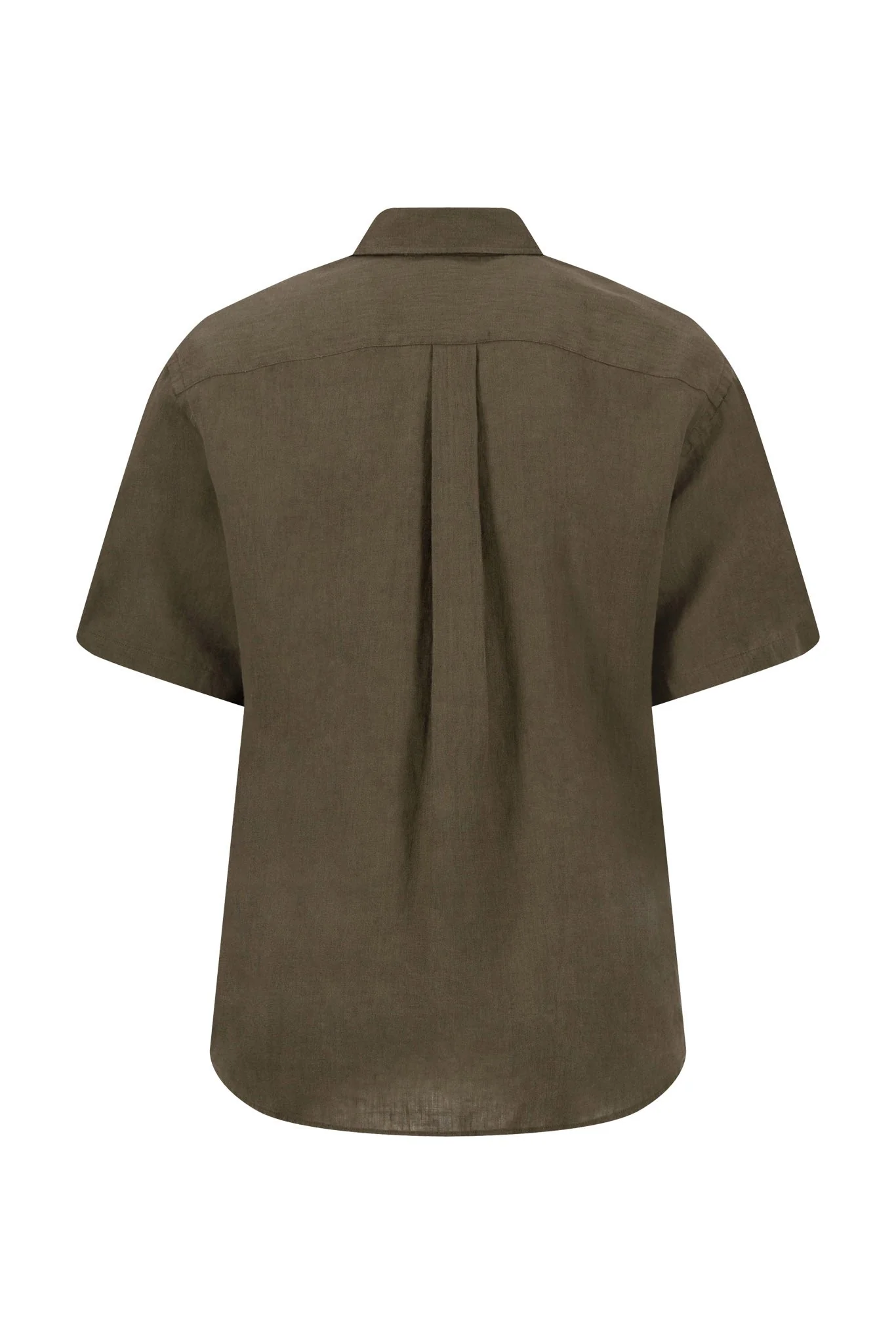 Short Sleeve Linen Shirt - Dark Khaki - Image 2
