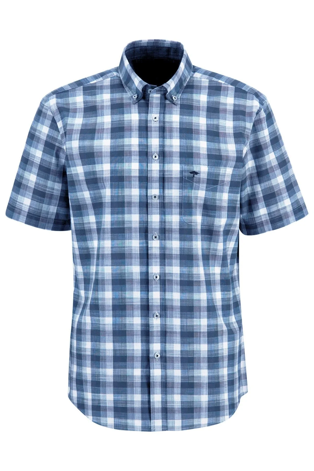 Slub Check Short Sleeve Shirt - Navy