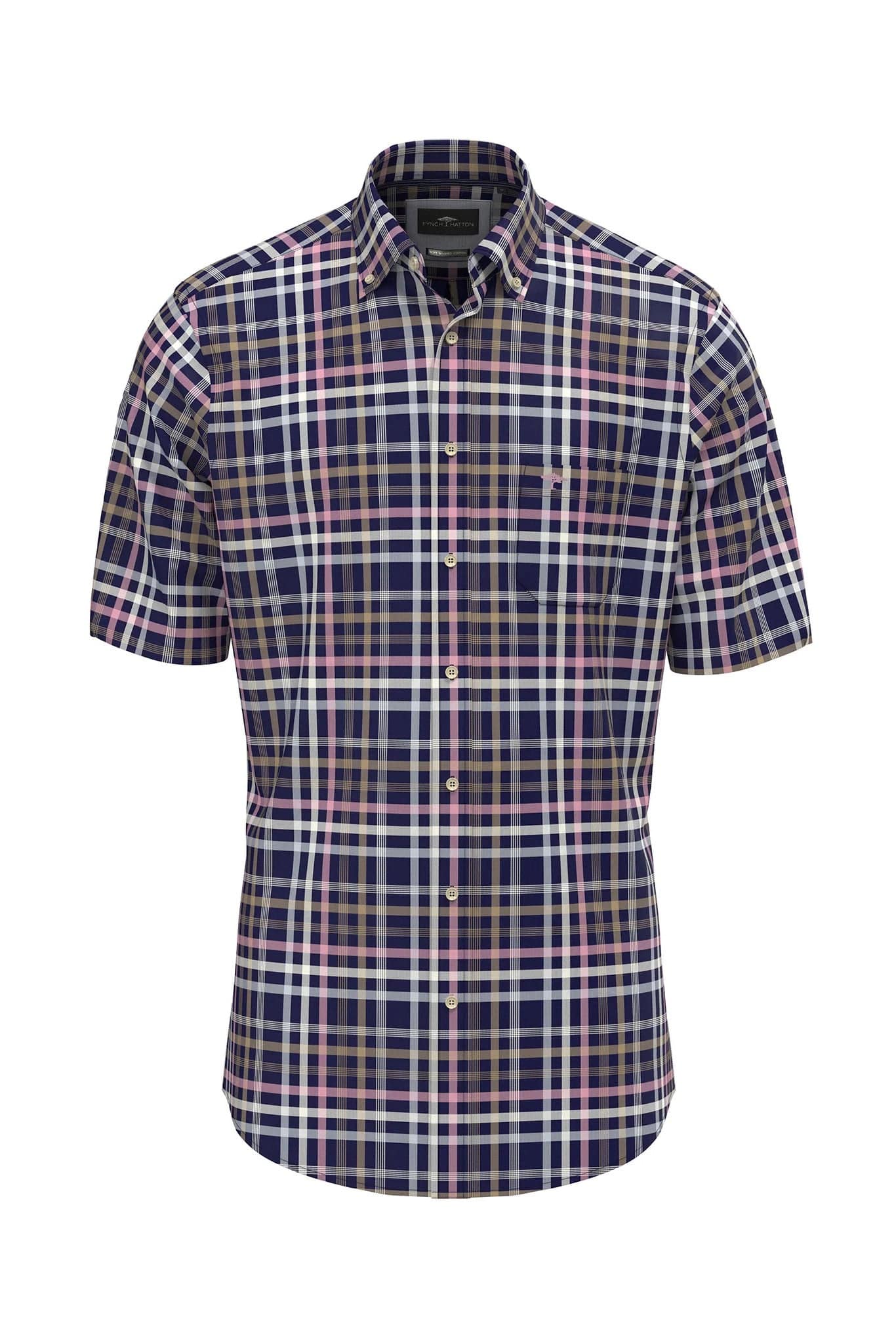 Slub Short Sleeve Check Shirt - Navy