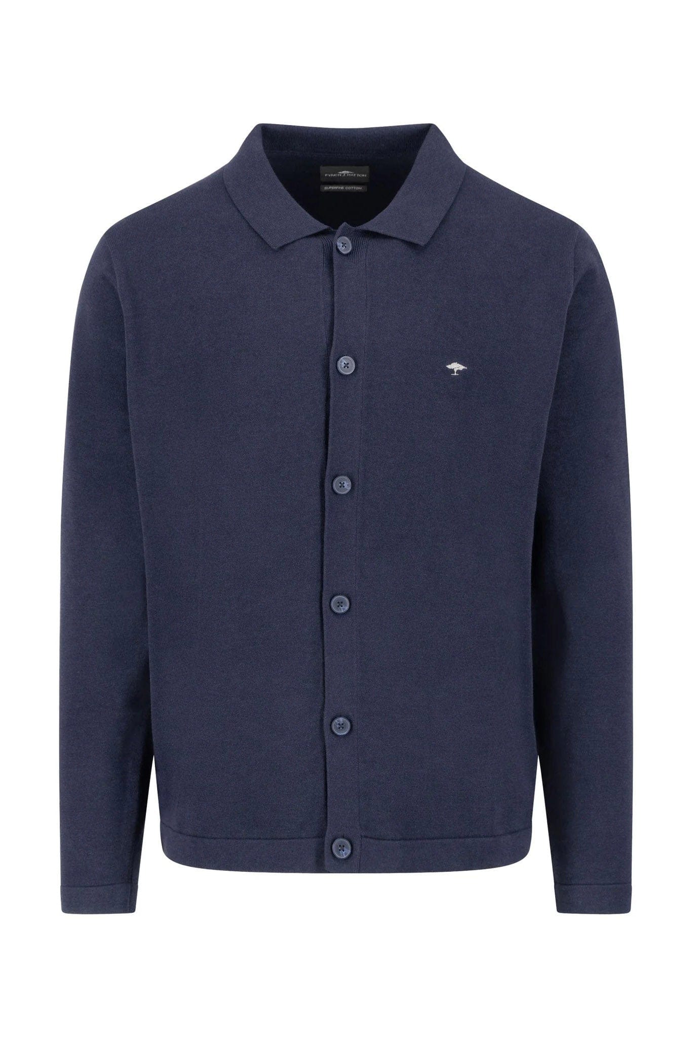 Superfine Cotton Buttoned Cardigan - Navy