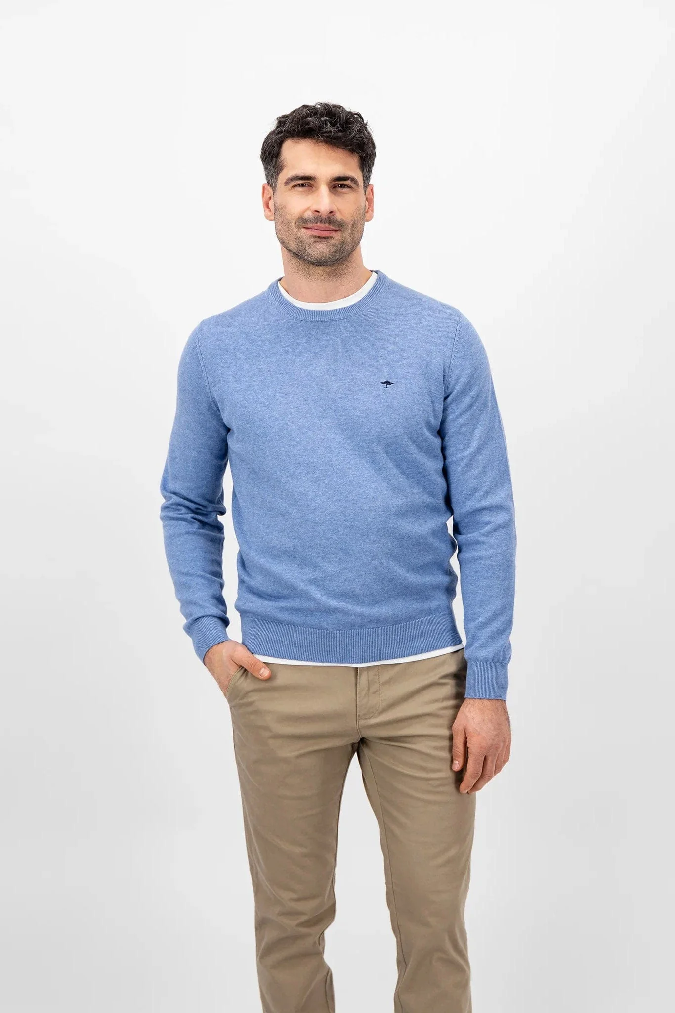 Superfine Cotton Crew Neck Jumper - Crystal Blue - Image 2