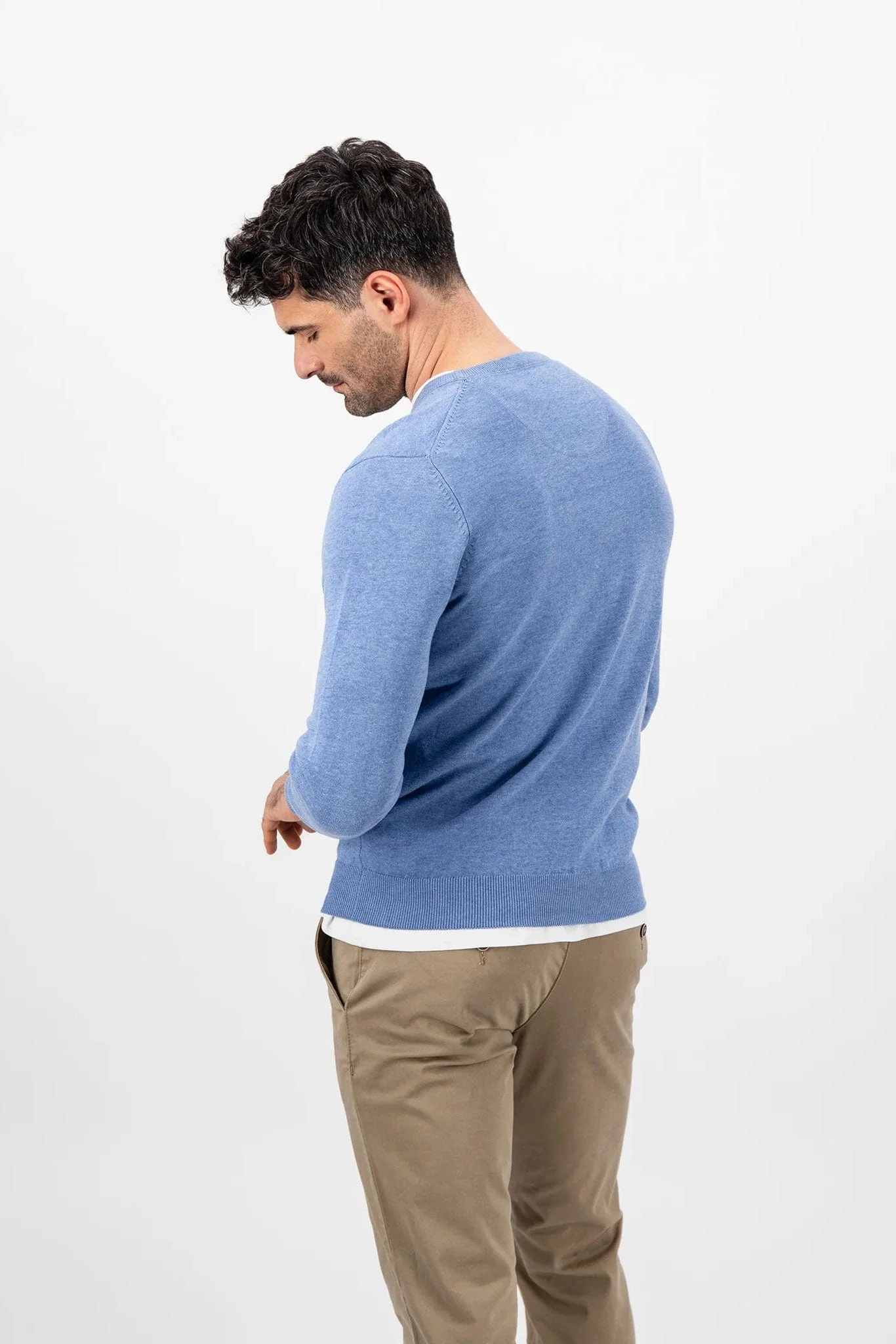 Superfine Cotton Crew Neck Jumper - Crystal Blue - Image 3