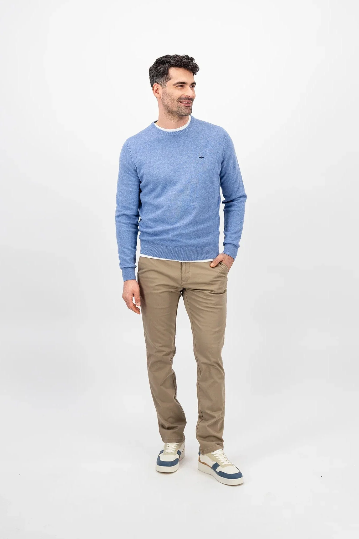 Superfine Cotton Crew Neck Jumper - Crystal Blue - Image 4