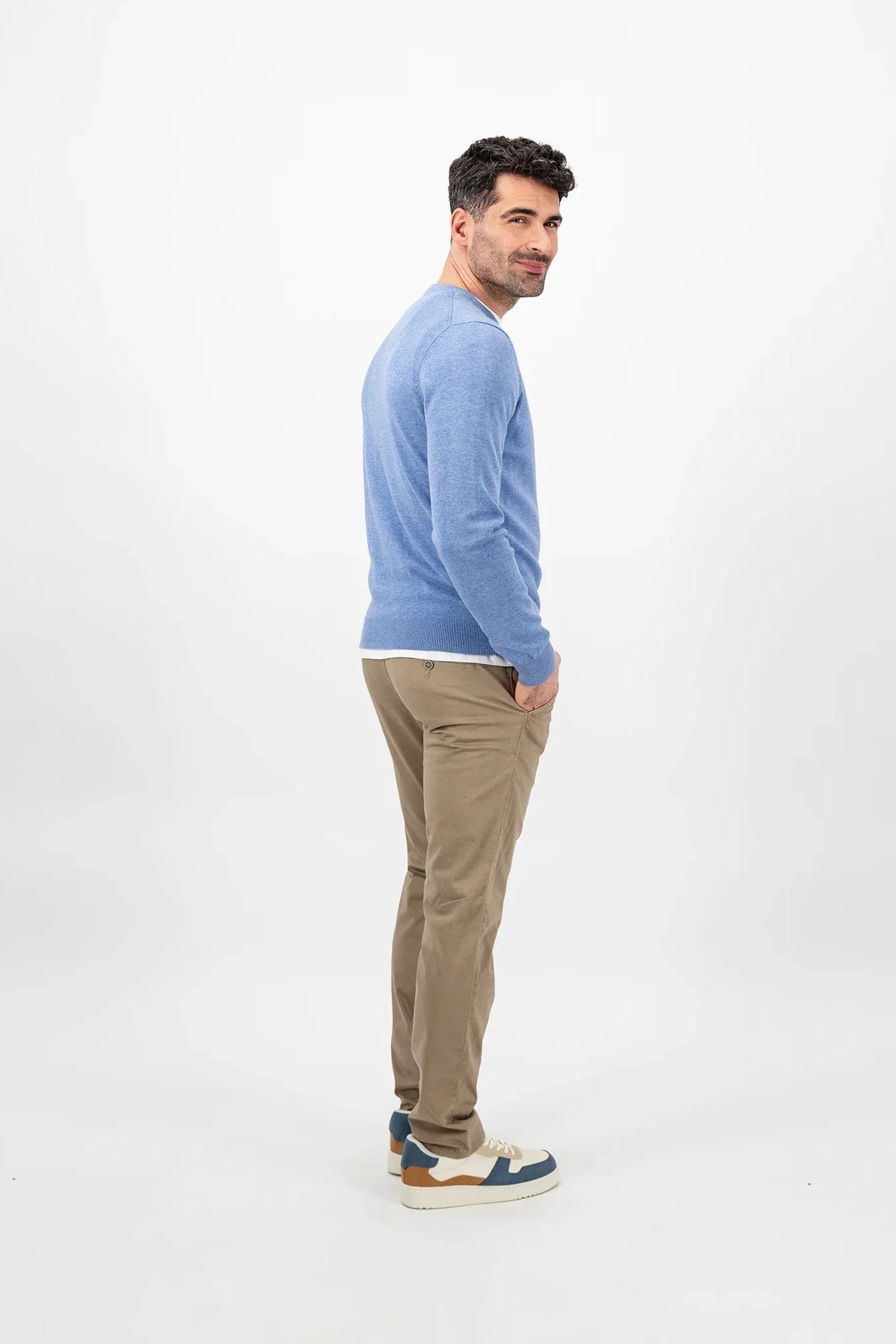 Superfine Cotton Crew Neck Jumper - Crystal Blue - Image 5