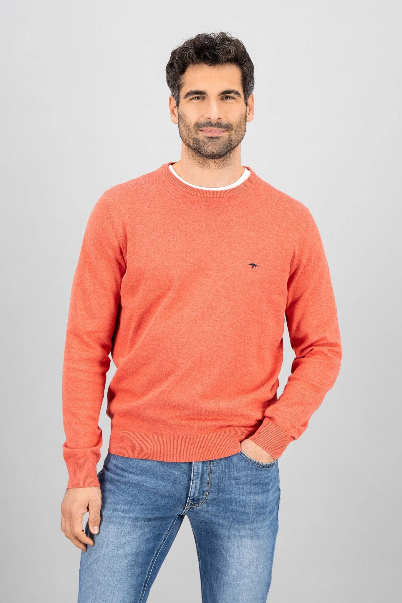 Superfine Cotton Crew Neck Jumper - Orient Red - Image 2