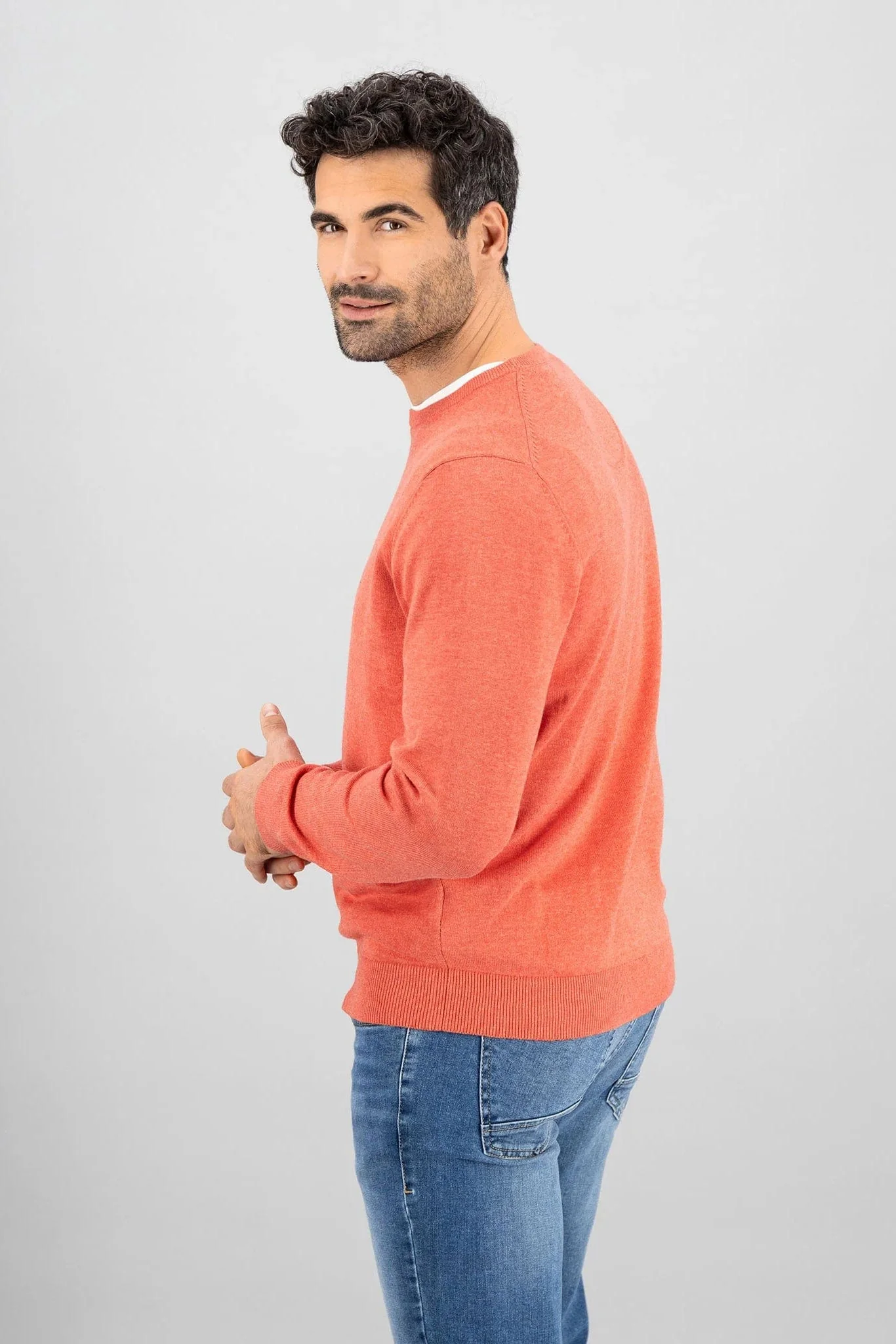 Superfine Cotton Crew Neck Jumper - Orient Red - Image 3