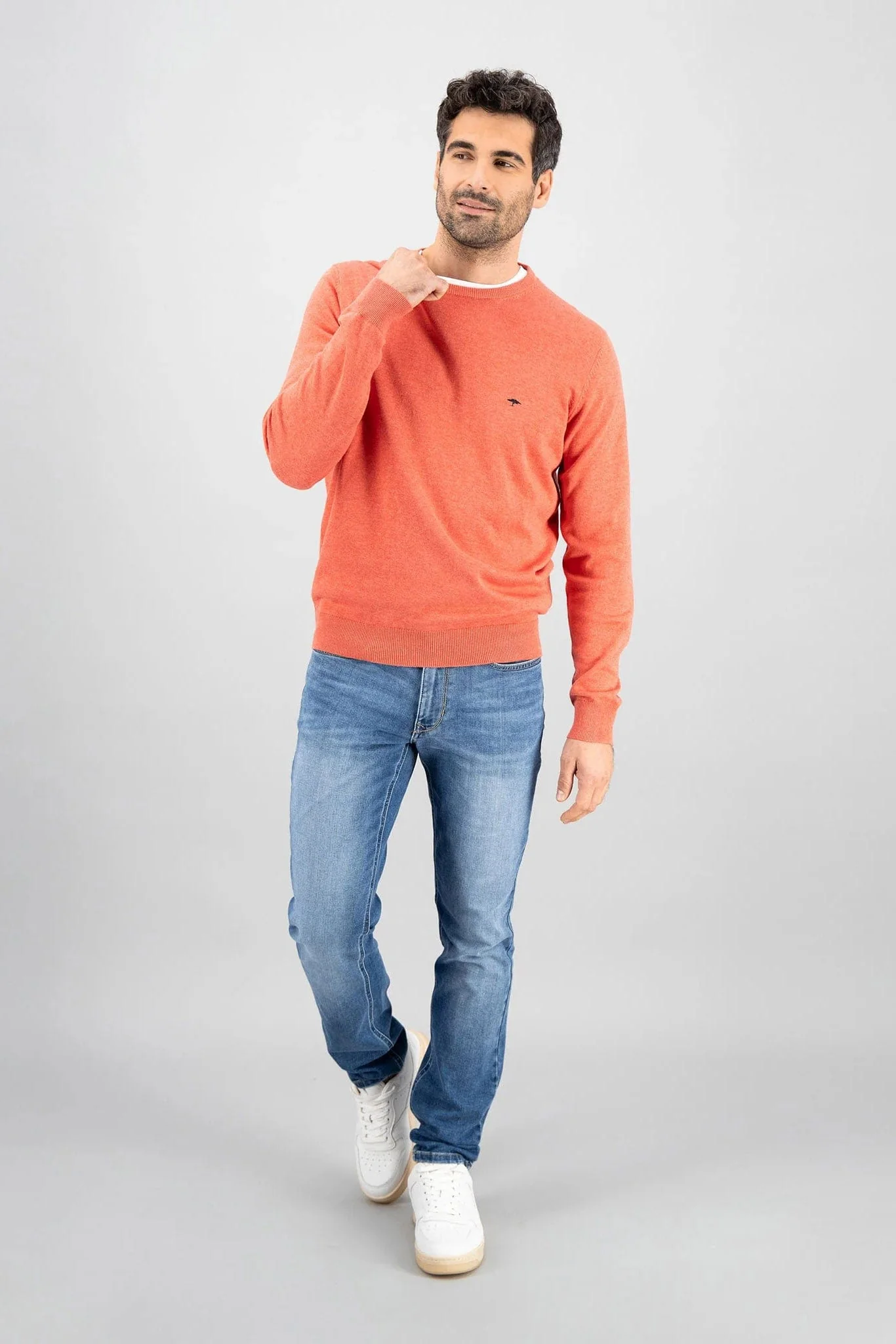 Superfine Cotton Crew Neck Jumper - Orient Red - Image 6