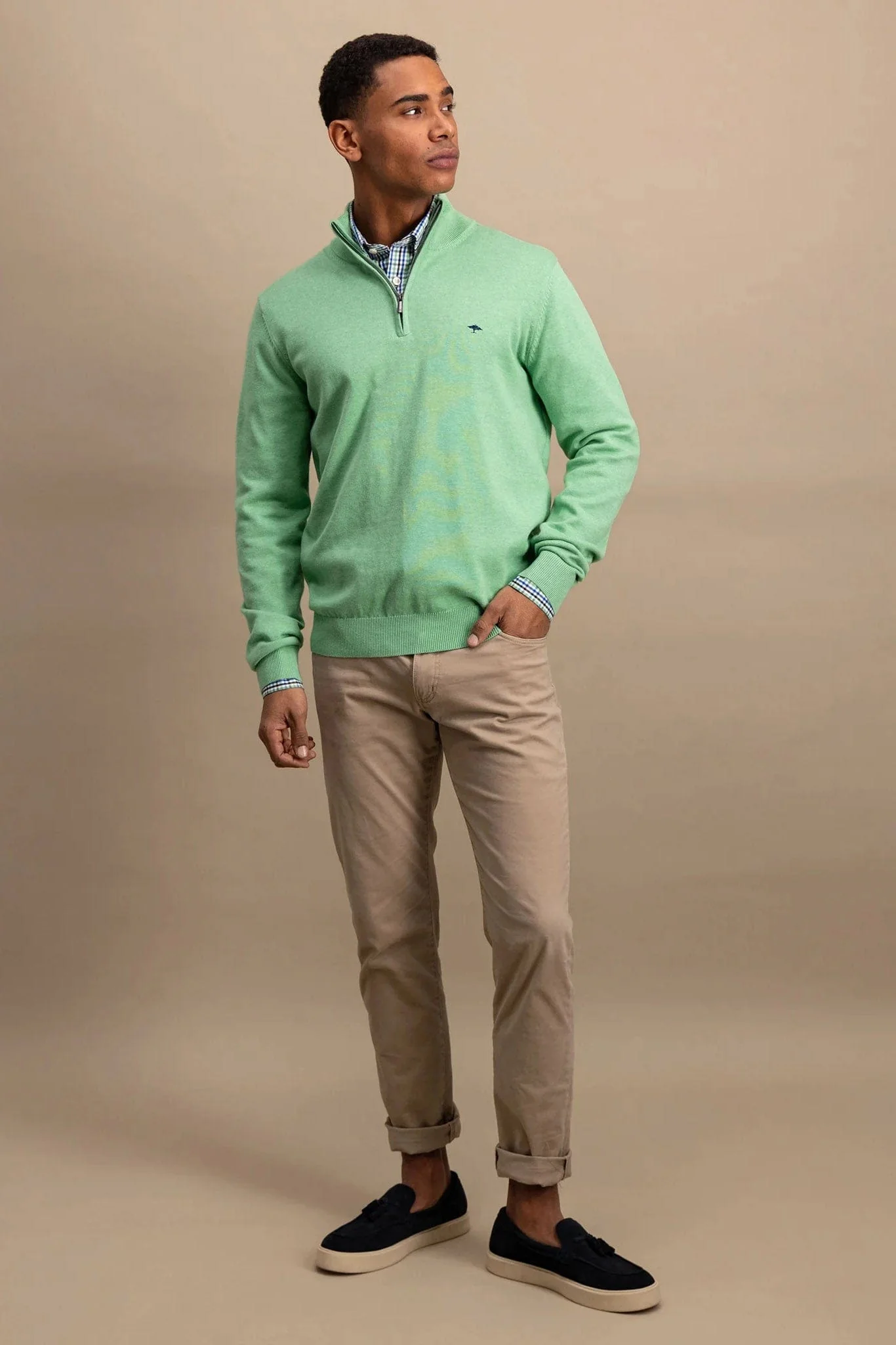 Superfine Cotton Quarter Zip Jumper - Turf Green - Image 2