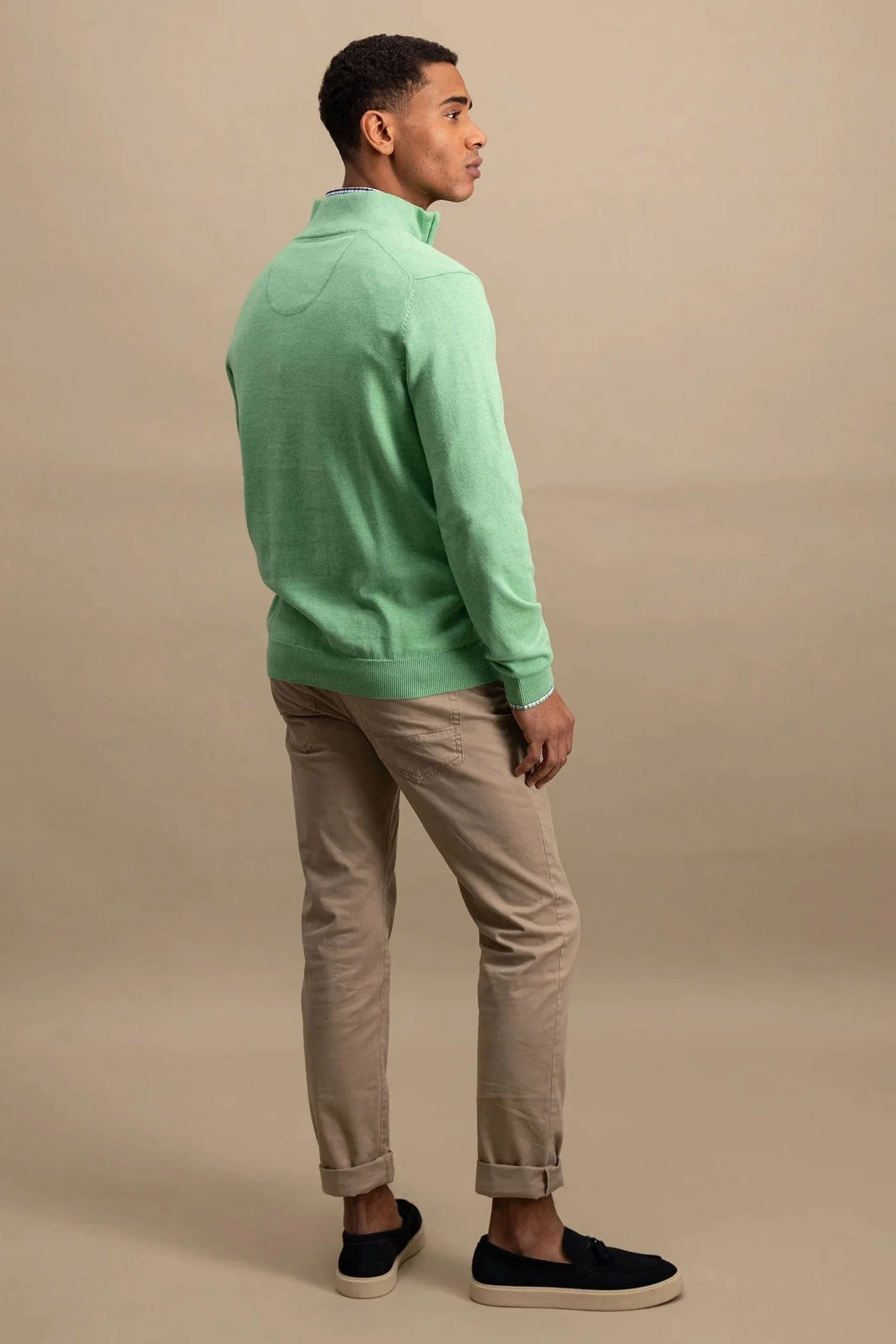 Superfine Cotton Quarter Zip Jumper - Turf Green - Image 3