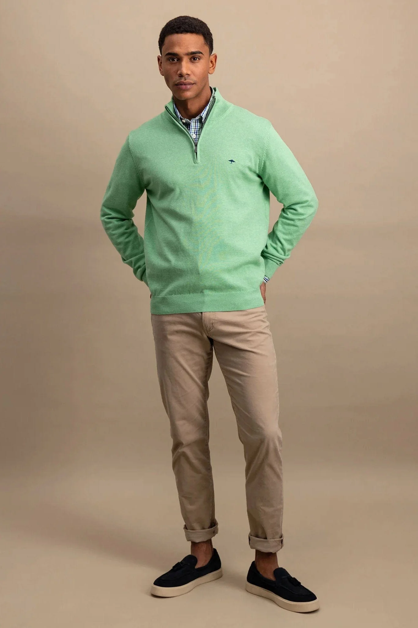 Superfine Cotton Quarter Zip Jumper - Turf Green - Image 4