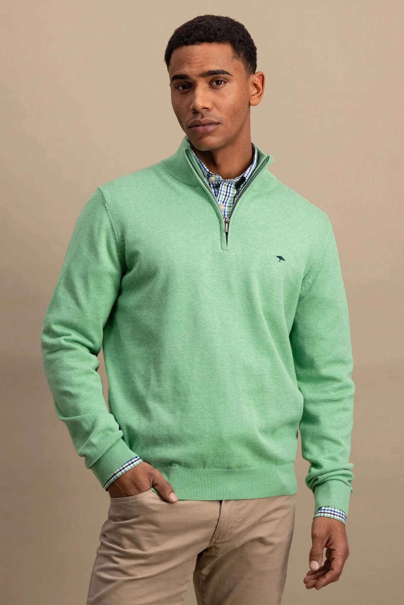 Superfine Cotton Quarter Zip Jumper - Turf Green - Image 5