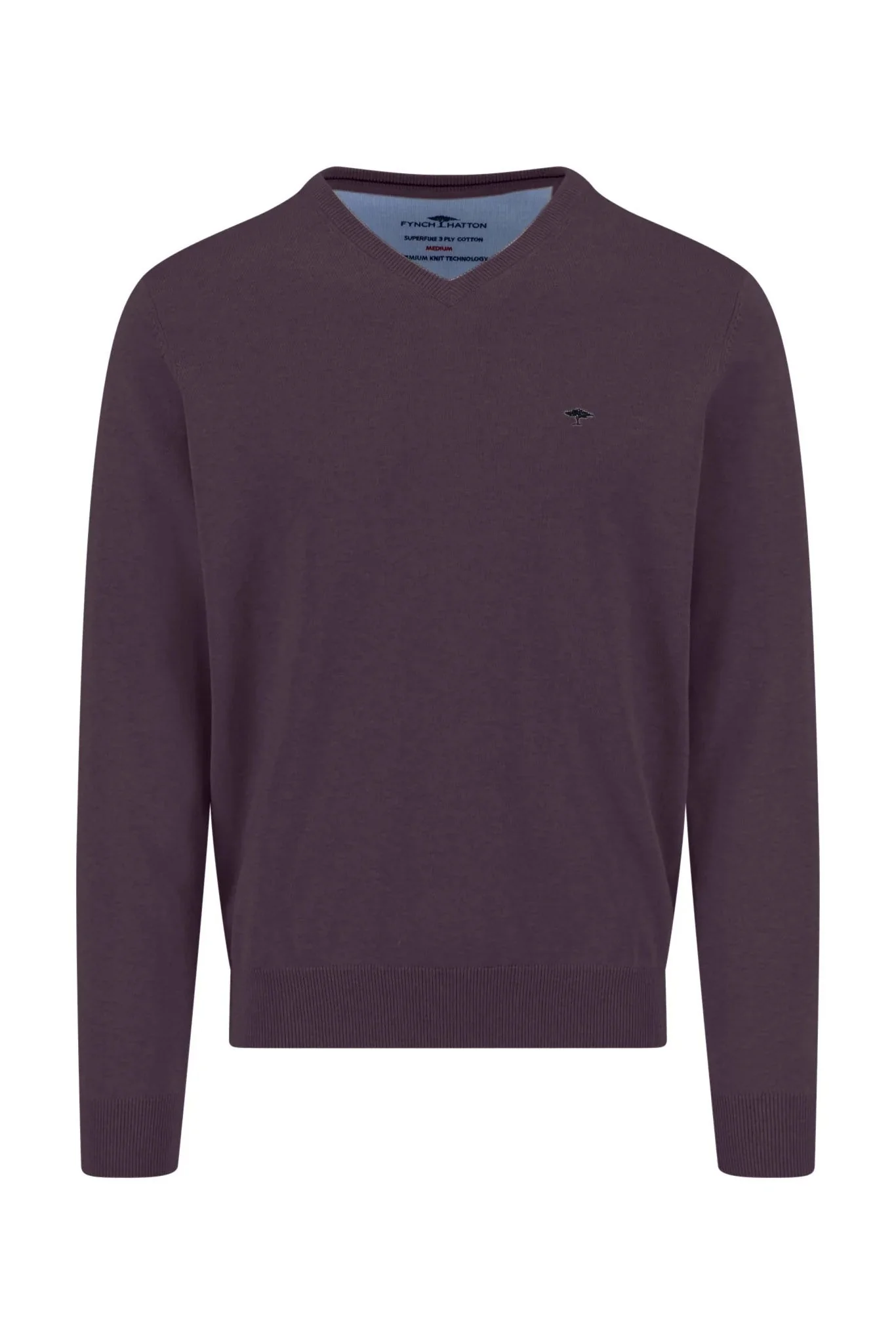 Superfine Cotton V-Neck Jumper - Aubergine