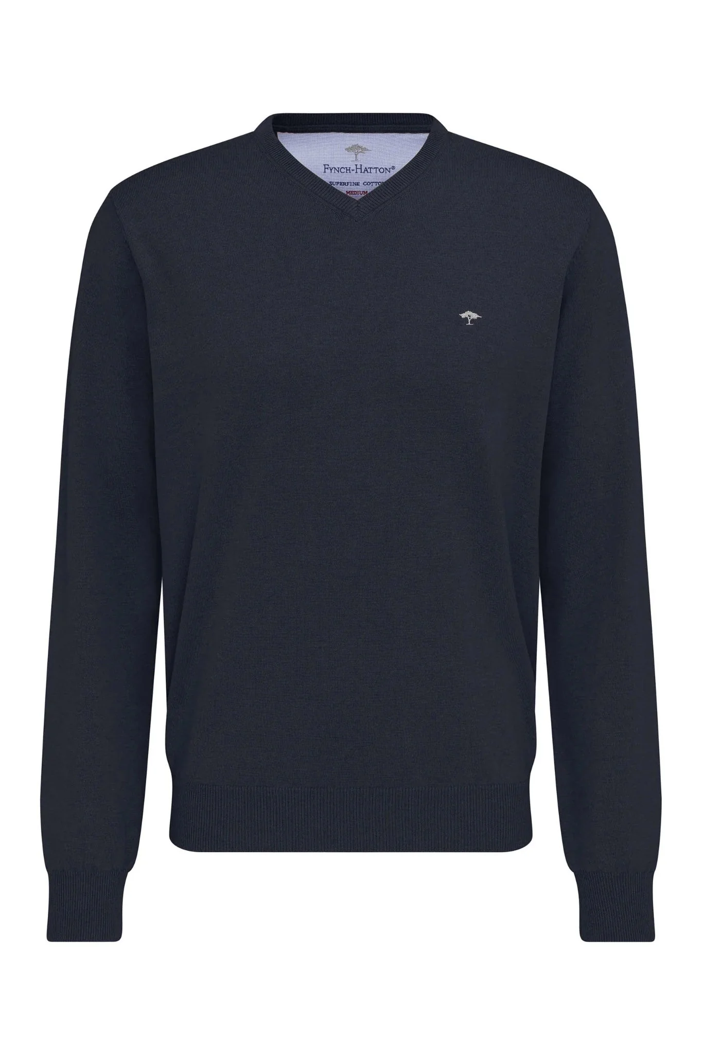 Superfine Cotton V-Neck Jumper - Navy