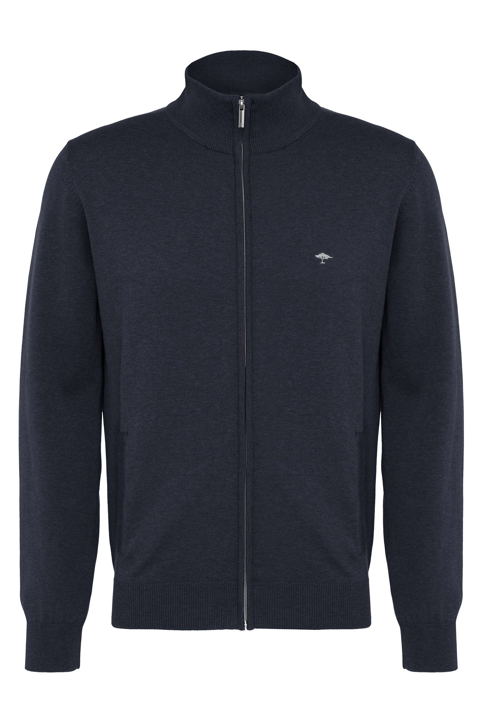 Superfine Cotton Zip-Through Cardigan - Navy
